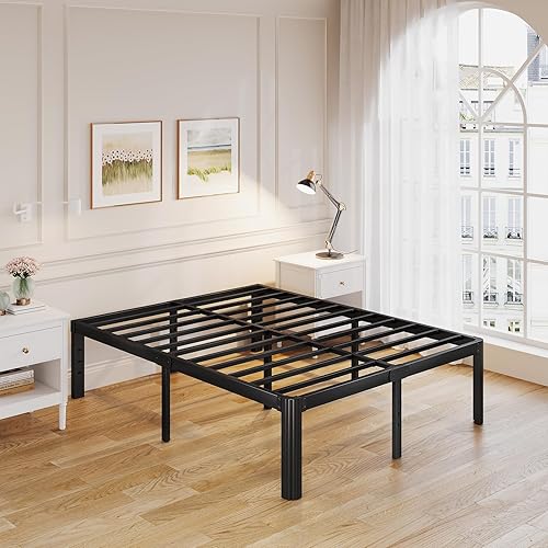 Miniatura 7 de Askeld Base de cama tamaño Queen, plataforma de metal de 18 pulgadas de alto con patas de esquina redonda, no necesita somier, base de cama