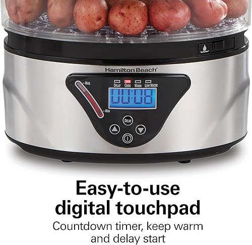 Miniatura 4 de Hamilton Beach Vaporizador digital de alimentos para una cocción rápida y saludable con cuencos apilables de dos niveles para verduras y mariscos