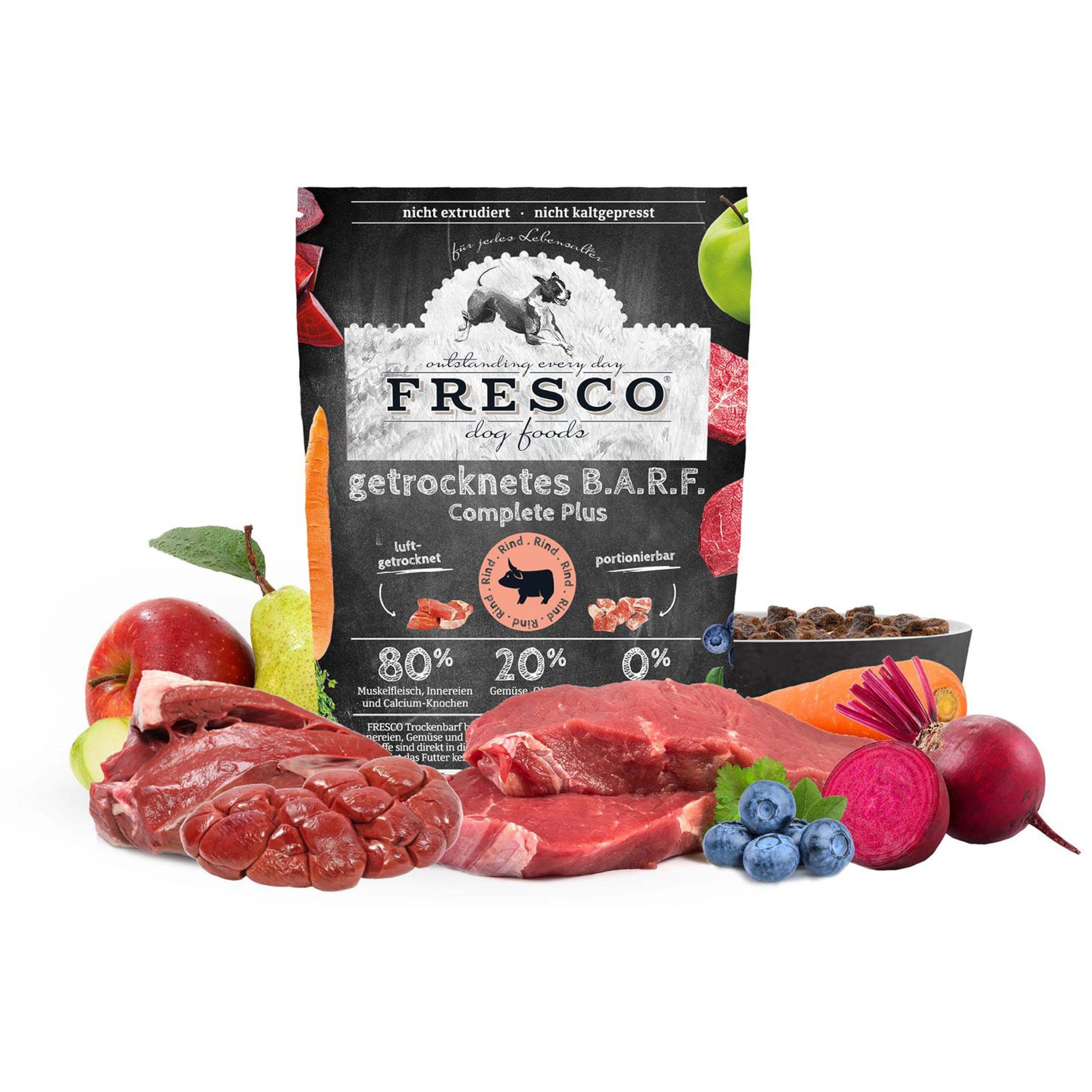 FRESCO Dog Complete Plus Trockenbarf Rind 2,5kg | natrliches Trockenfutter  fr Hunde aus frischem Fleisch, Obst und Gemse | 100% frische Zutaten |  ohne knstliche Zustze : Amazon.de: Haustier