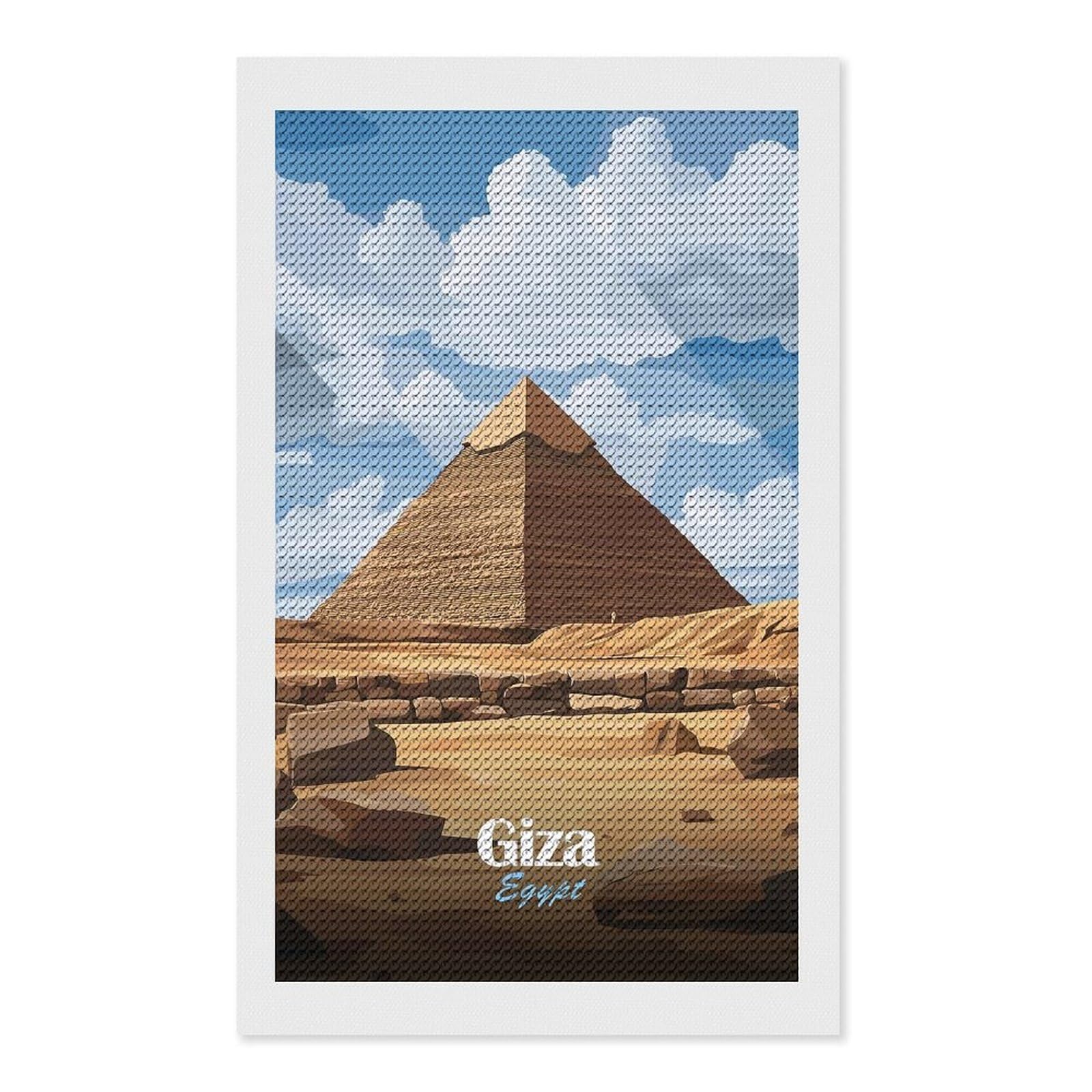 Junmoney Giza Pyramid Illustration Round Drill Diamond Painting 12"x20", for Women, Relaxing DIY Hobby, Bedroom Decor, Christmas Gift, Adhesive Canvas