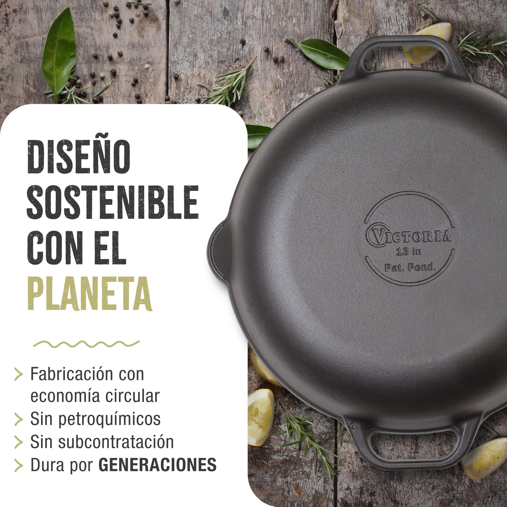 VICTORIA Paellera Sartén Hierro Fundido Esmaltado Inducción 33cm, Apta para Fuego, Barbacoa, Horno, Vitrocerámica, Gas, Cast Iron Skillet, Libre de Tóxicos sin PTFE ni PFOA