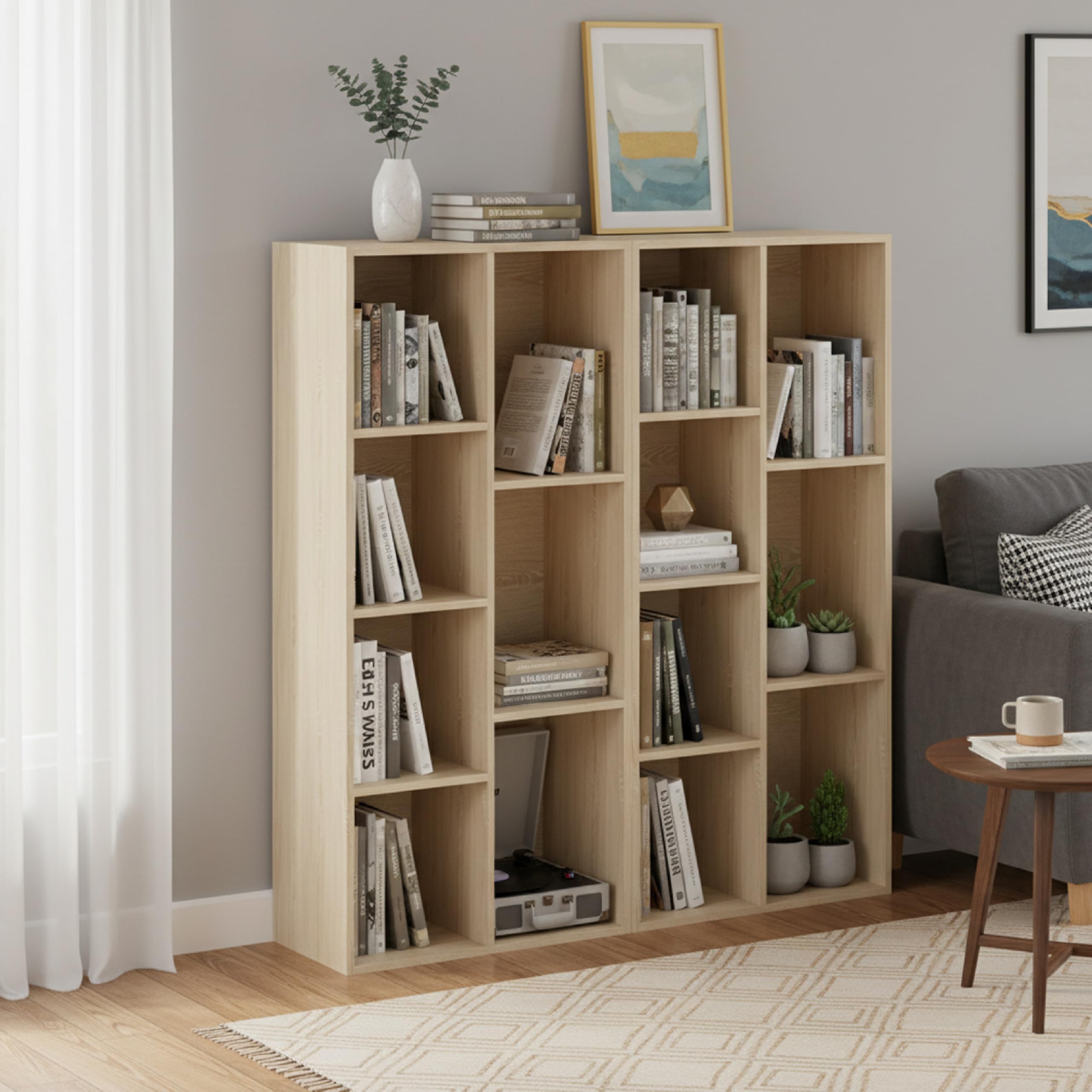 Baroni Home Librería de cubos modulares, estantería modular multiusos para salón, dormitorio y entrada, diseño moderno, montaje sencillo (natural 7 cubos)
