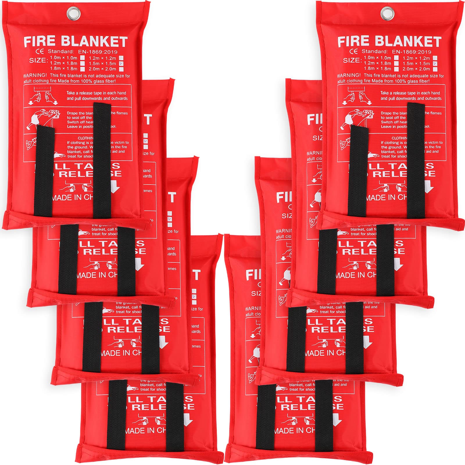 Jerify Feuerlöschdecke für Zuhause, Notfall-Feuerlöschdecke, 119,8 x 119,8 cm, Küche, Feuerlöschdecke, Fiberglas, feuerhemmender Schutz und Wärmeisolierung, 8 Stück (rot)