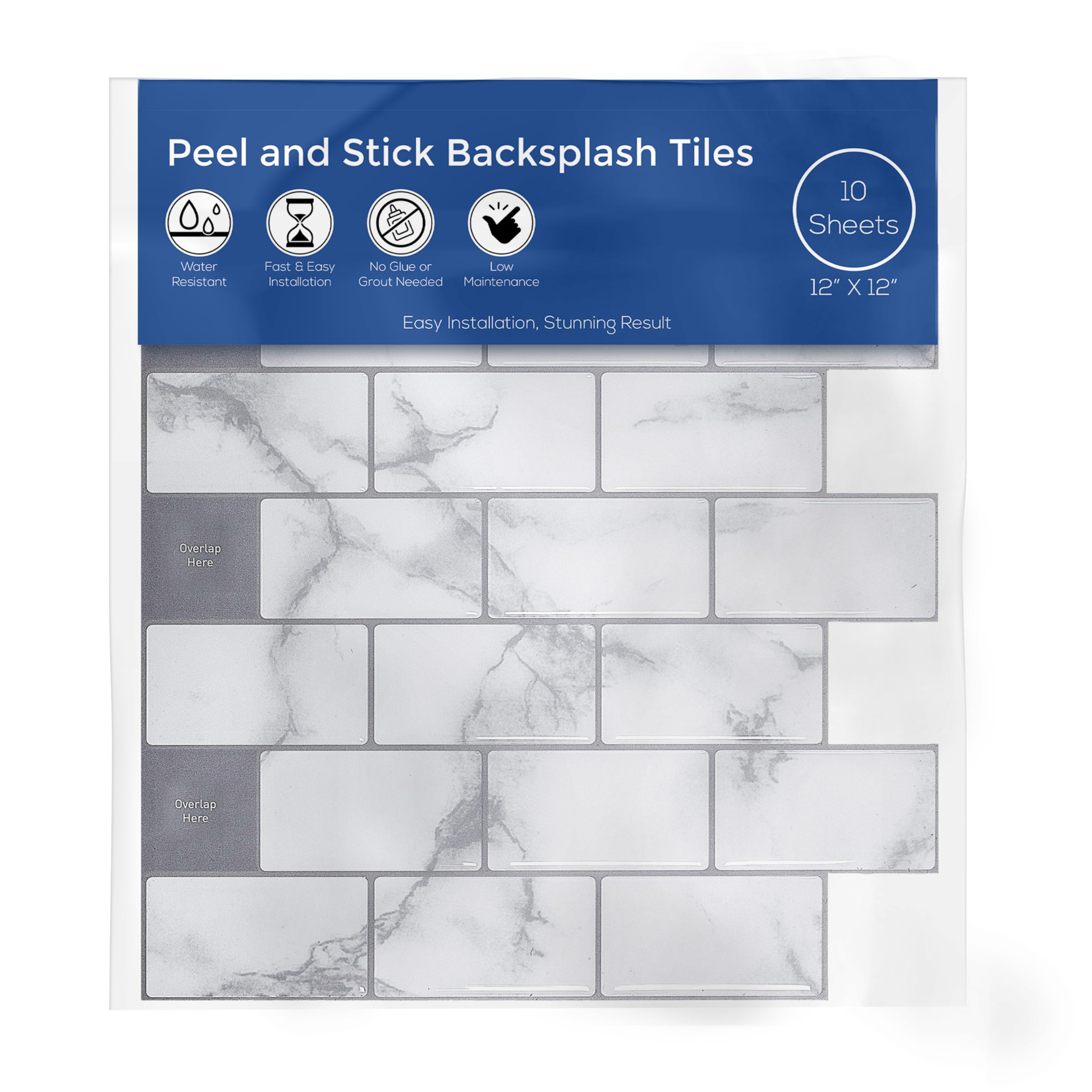 Peel and Stick Backsplash Tile for Kitchen Wall, 12” x 12” Stick On ...