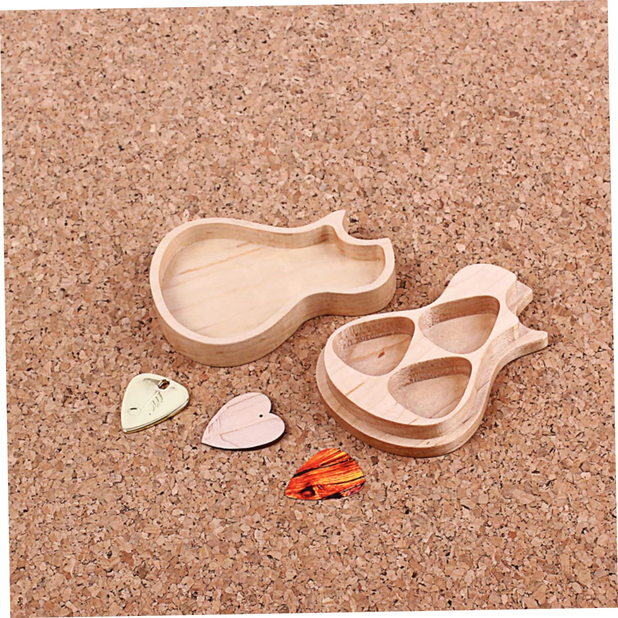 HANABASS 1 Juego Caja de Almacenamiento de Púas de Guitarra Forma de Guitarra de Madera de Arce con Púas Estuche para Guitarristas y Amantes Acústicas y Eléctricas