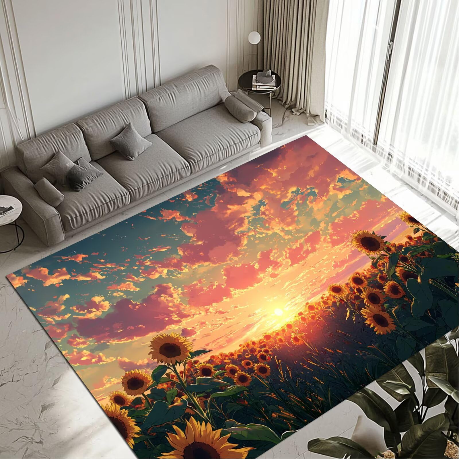 Tapis sunflower grand salon lavable et imperméable 90x120cm pour décoration intérieure