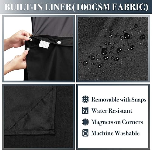 Miniatura 3 de N&Y HOME Juego de cortina de regadera de punto gofre, forro de tela a presión y ganchos, estilo hotel, impermeable, lavable y ventana superior de