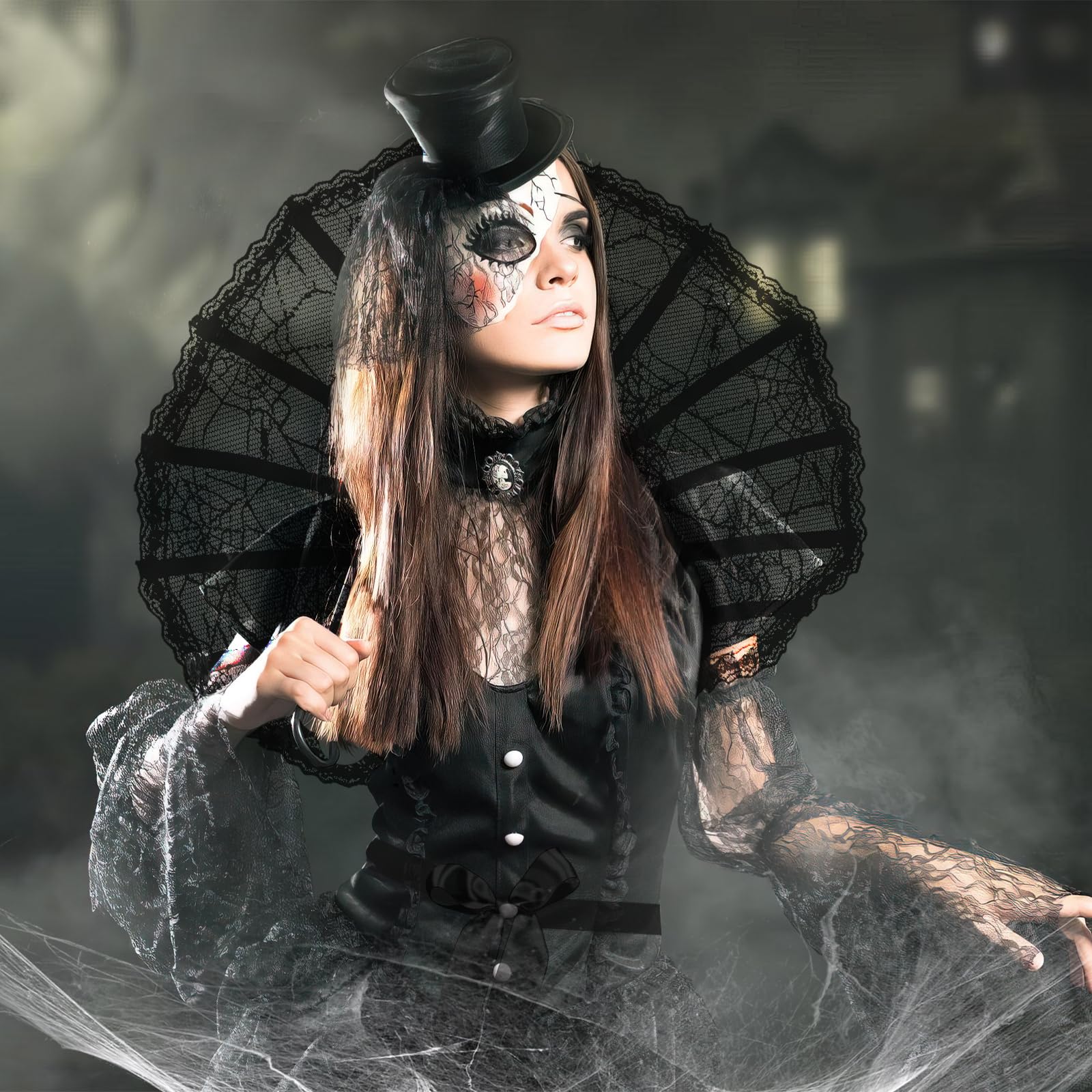 Collare in Pizzo Vittoriano, Scialle Gotico, Scialle in Pizzo, Coprispalle di Piume, Mantello da Vampiro, Adatto per Halloween, Carnevale, Cosplay, Masquerade, Spettacolo Teatrale