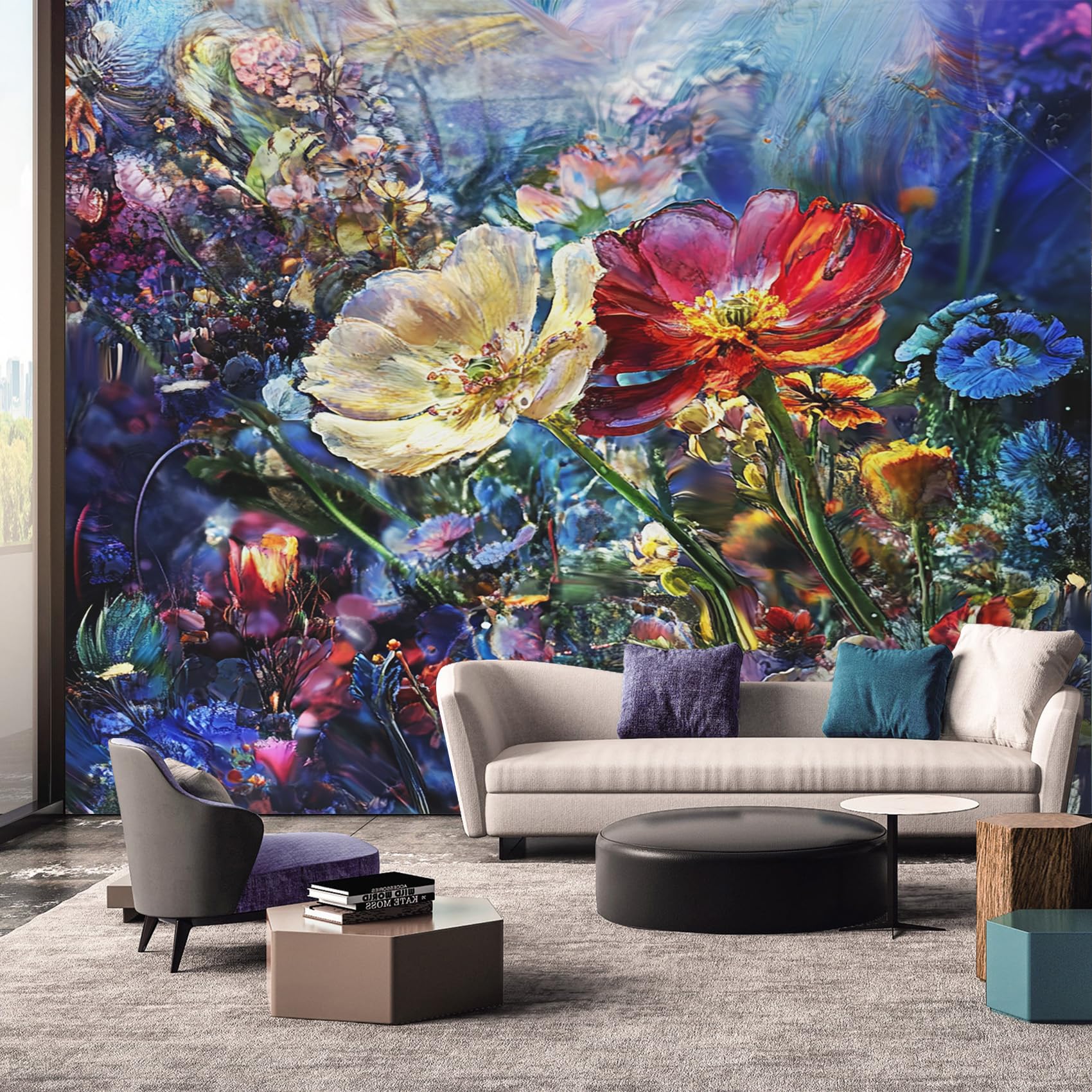 Fresque murale fleur aquarelle haut de gamme grand format pour décoration salon