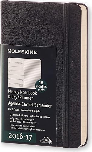 Moleskine Cuaderno semanal 2016-2017, 18M, bolsillo, negro, tapa dura (3.5 x 5.5)