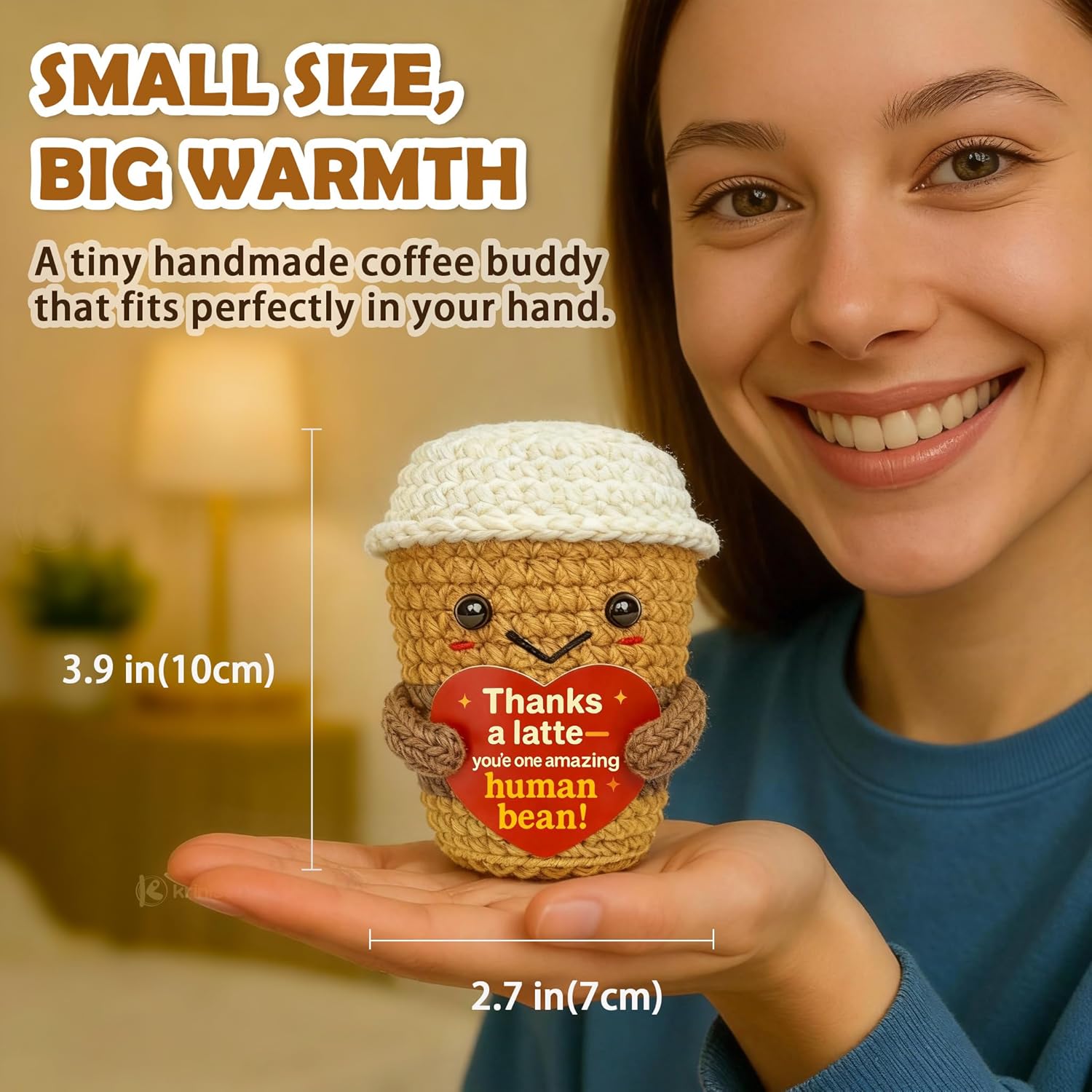 Thank You & Appreciation Gift for Women Men, Coworkers, Teachers, Friends – Cute Handmade Crochet “Thanks a Latte” Coffee Cup Plush for Coffee Lovers - Image 5