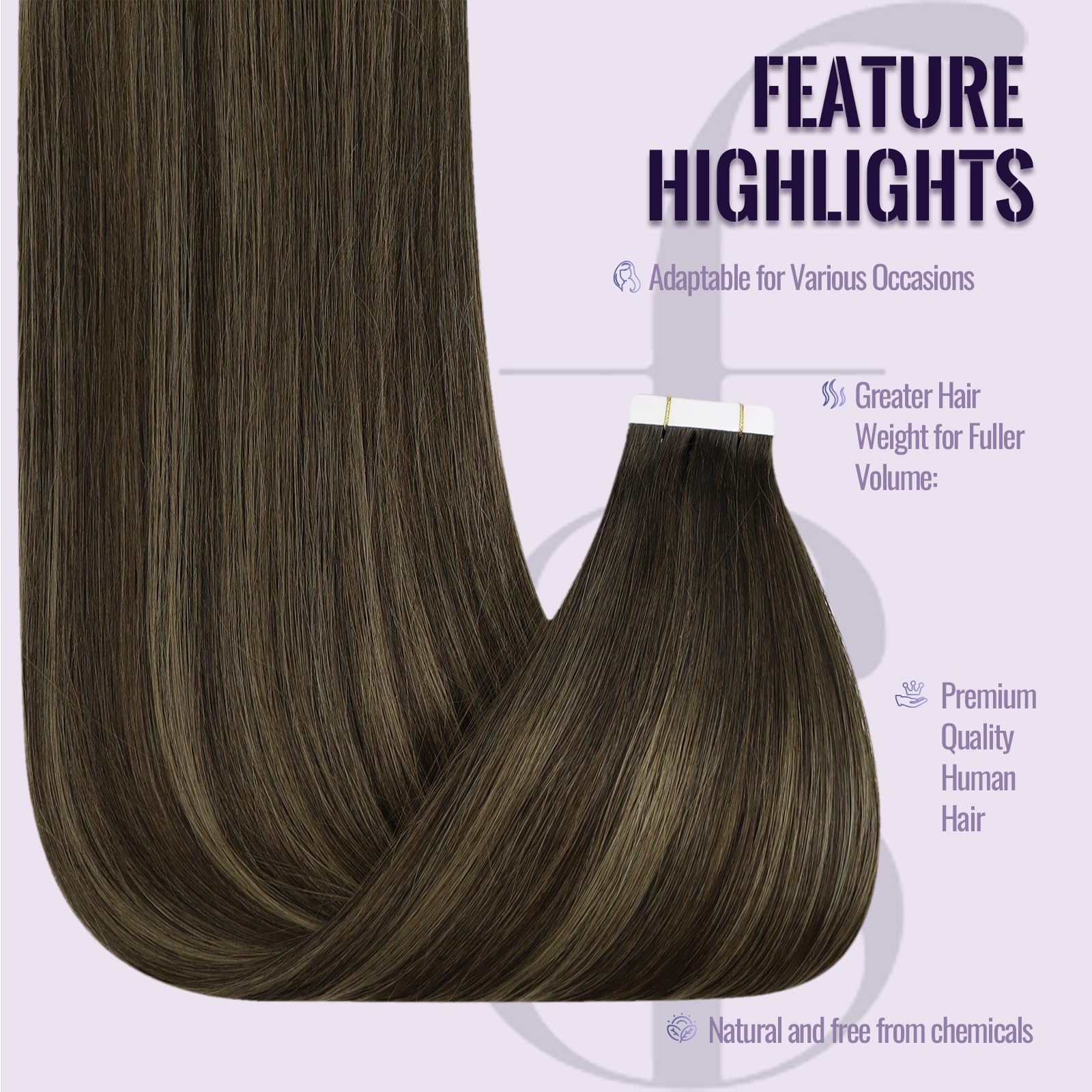 Fshine Adesive Extension Capelli Veri 50g 55CM 20Pcs Extension Remy Biadesive Invisibili Capelli Lisci Balayage Da Marrone Scuro A Castano Tape in Hair Extension Capelli Umani Veri 2/6/2