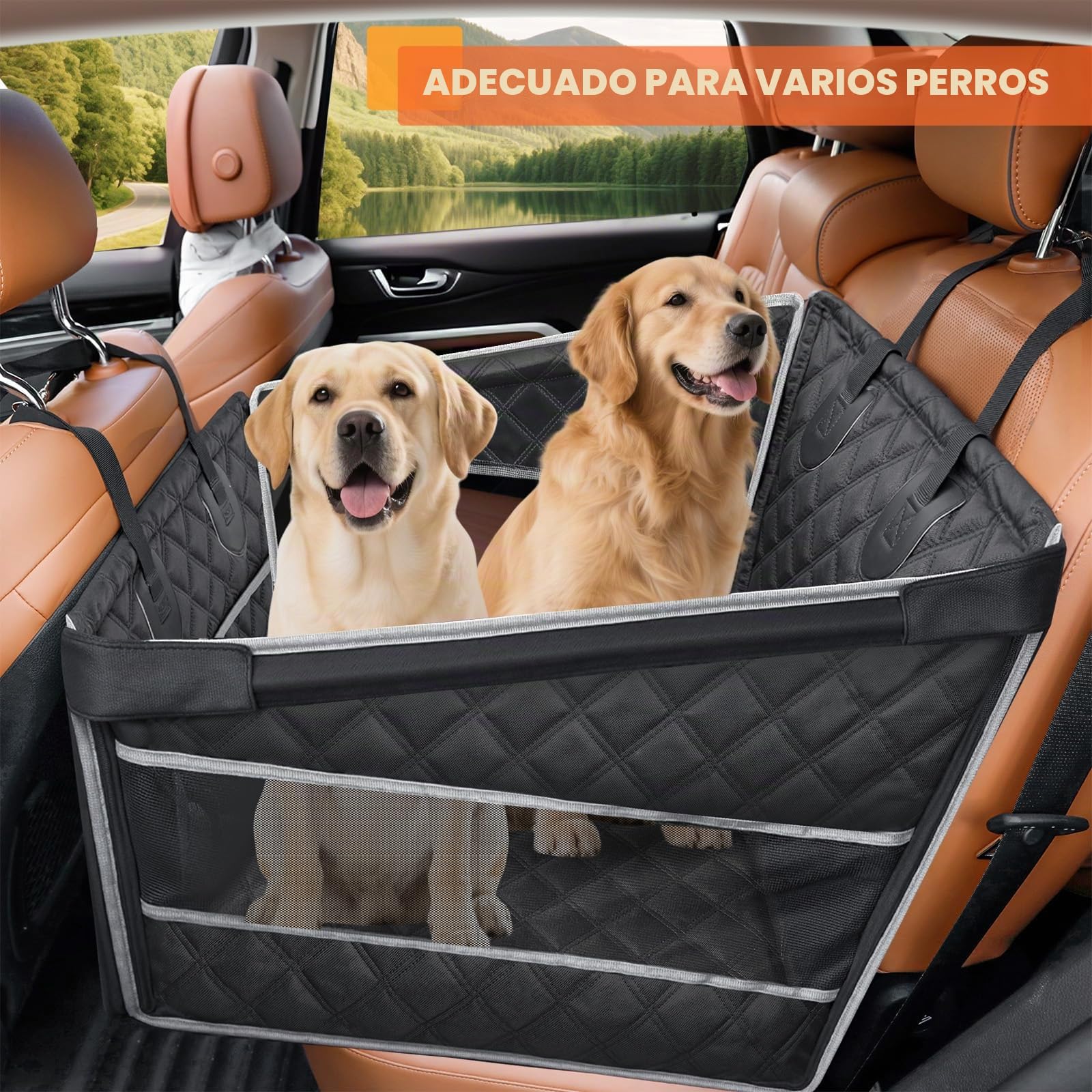 Gimars Mejora Asiento Perro Coche Extra Estable para Perros Medianos Pequeños, Impermeable Ensanchado Transportin Perro Coche, Reforzado Cama con Ventanas De Red Cinturón De Seguridad, M