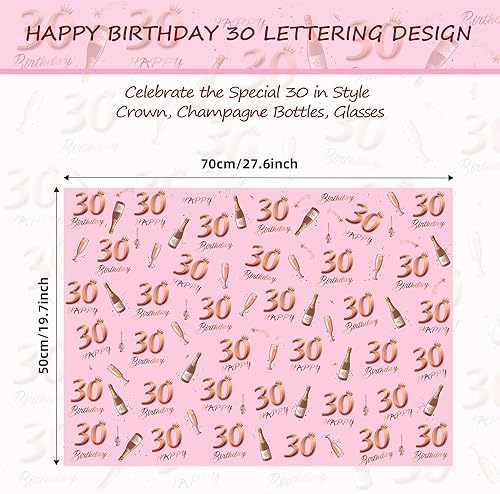 Miniatura 3 de Zayin Papel de regalo para cumpleaños número 30, 5 hojas de 27.6 x 19.7 in, color oro rosa, papel de regalo de feliz cumpleaños para niñas y