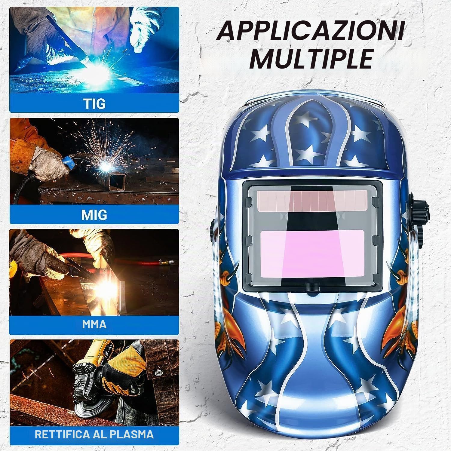 Maschera per Saldatura ad Energia Solare Autoscurante Oscurante Autoalimentato Gamma di Ombre Regolabili DIN4/9-13 Protezione UV/IV Maschera da Saldatore Casco Saldatura per MIG TIG MAG MMA (Aquila)