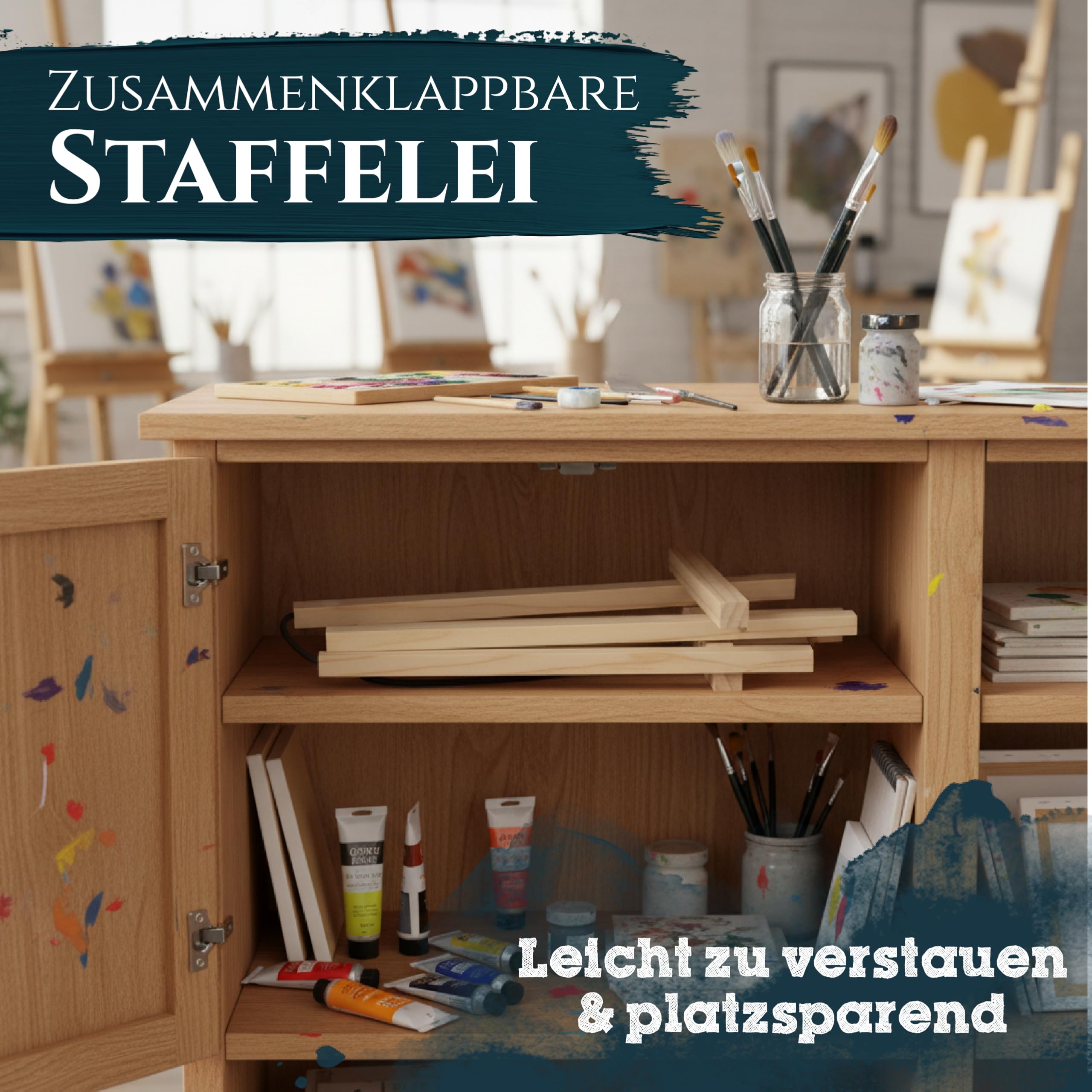 Artina 5er Set Tischstaffelei Holz für Leinwände bis 42 cm London – Holzstaffelei Kiefernholz Tisch Staffelei zum Malen am Tisch – Sitzstaffelei Anfänger & Hobbykünstler Malerstaffelei Leinwandständer