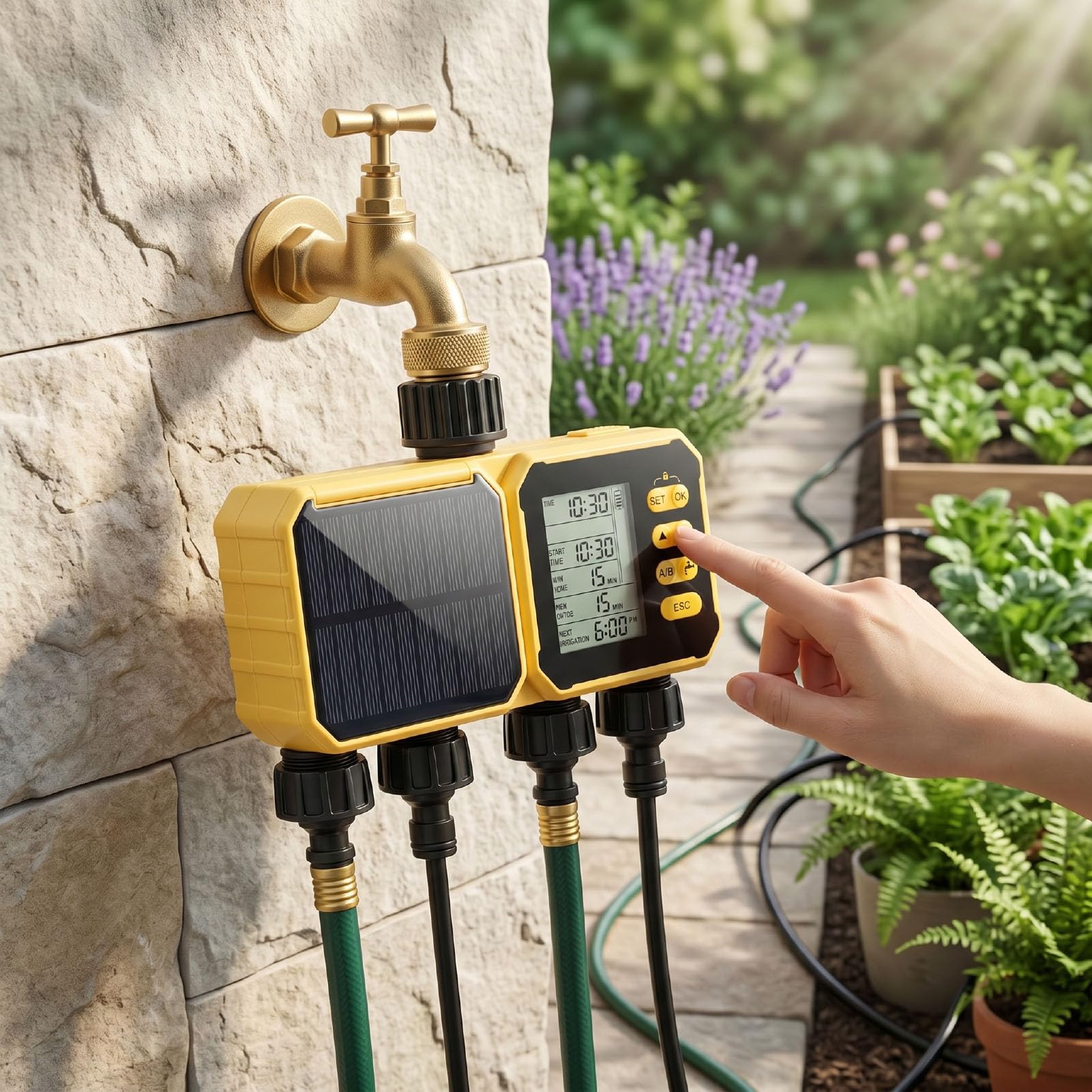 Eujgoov Centralina Irrigazione WiFi, Programmatore Irrigazione a 4 Zone, Timer per Tubo for Giardino e Esterna