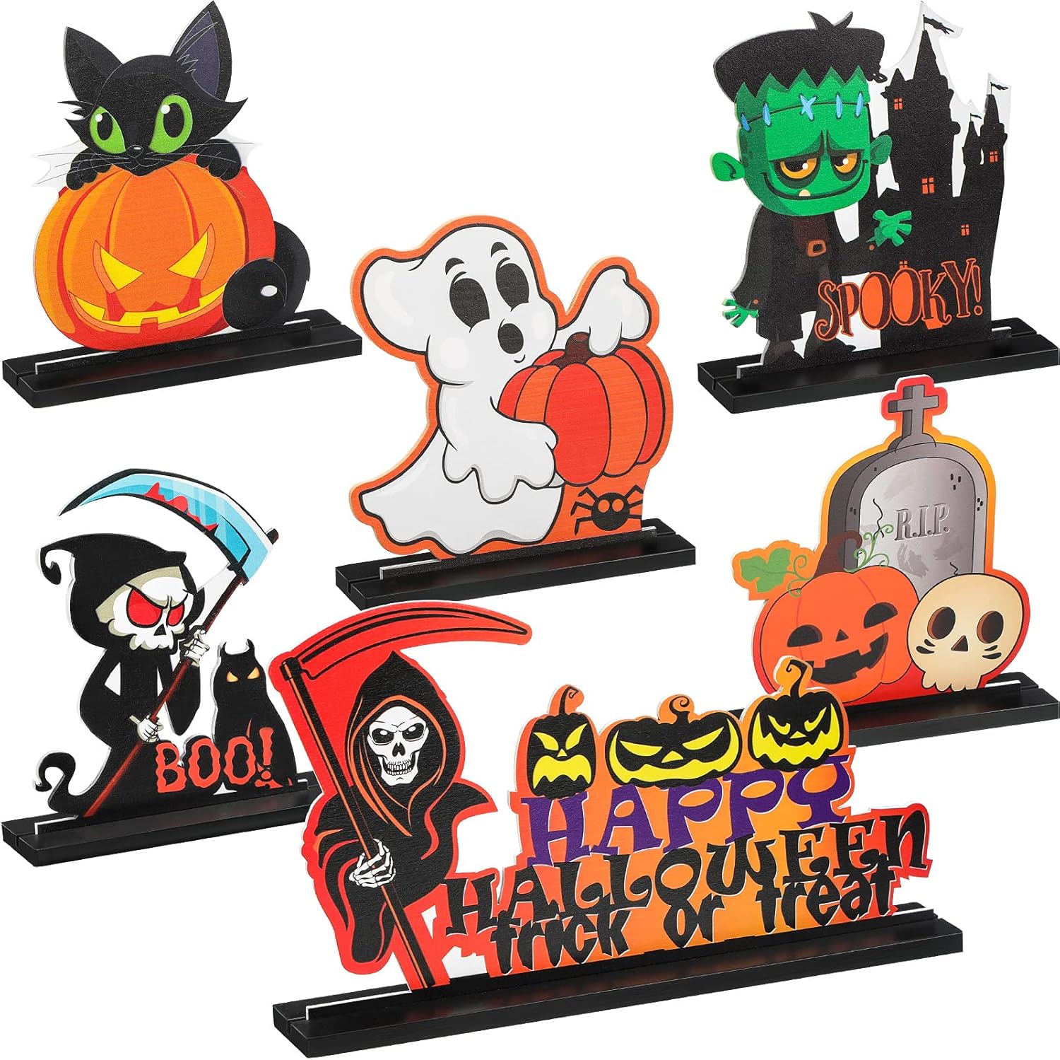 Yalikop 6 Pieces Halloween Table Decorations Halloween Table Centerpieces Pumpkin Wooden Decorations for Candy Day Halloween Party Table Dinner Room Decorations, 6 Styles