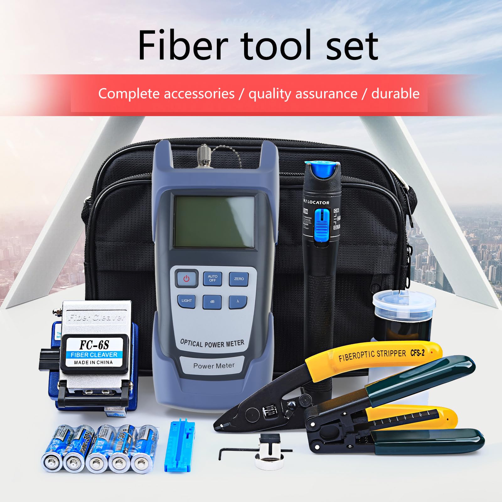 Kit d'outils professionnel en fibre optique avec couperet à fibre optique FC-6S - Compteur de puissance optique utile pour dénuder les câbles en fibre optique - Outil de connexion à froid