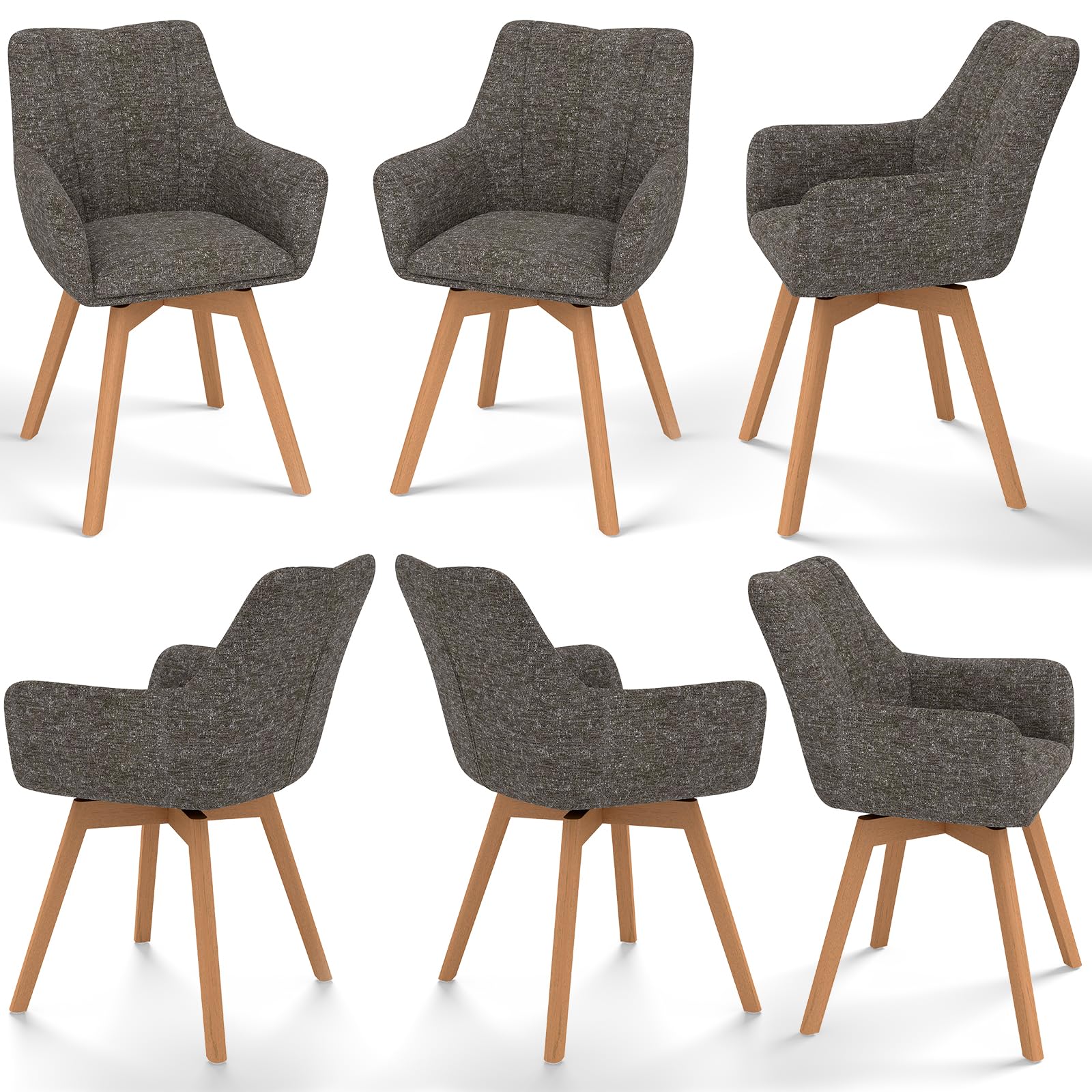 WAFTING Esszimmerstühle drehbar 360°, esszimmerstuhl drehbar mit armlehne | Tweed-Stoff, Armlehnstuhl, Moderner Polsterstuhl, Drehstuhl, Esszimmerstuhl Drehbar, Wohnzimmer, Arbeitszimmer, Schlafzimmer