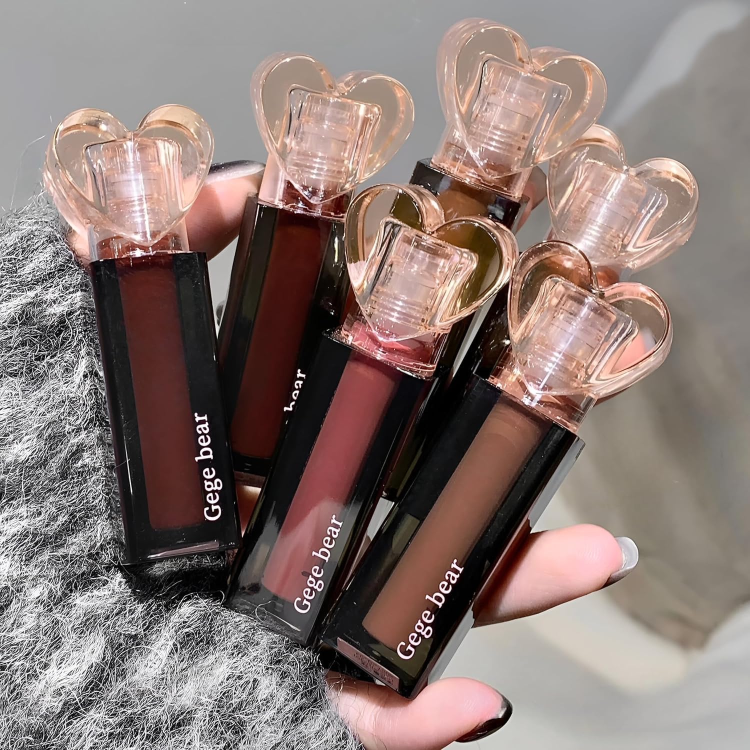 Gege Bear Transcolor Hydrating Lip Glaze | High Glossy Long Lasting Formula | Heart-Shaped Cap with Brush Applicator | Stunning Shades from Light Pink to Deep Red | Non-Sticky Liquid Gloss | Non-Transfer Waterproof | Perfect Smooth Finish for Women (05# Rose Black Tea, 3g)-image-23