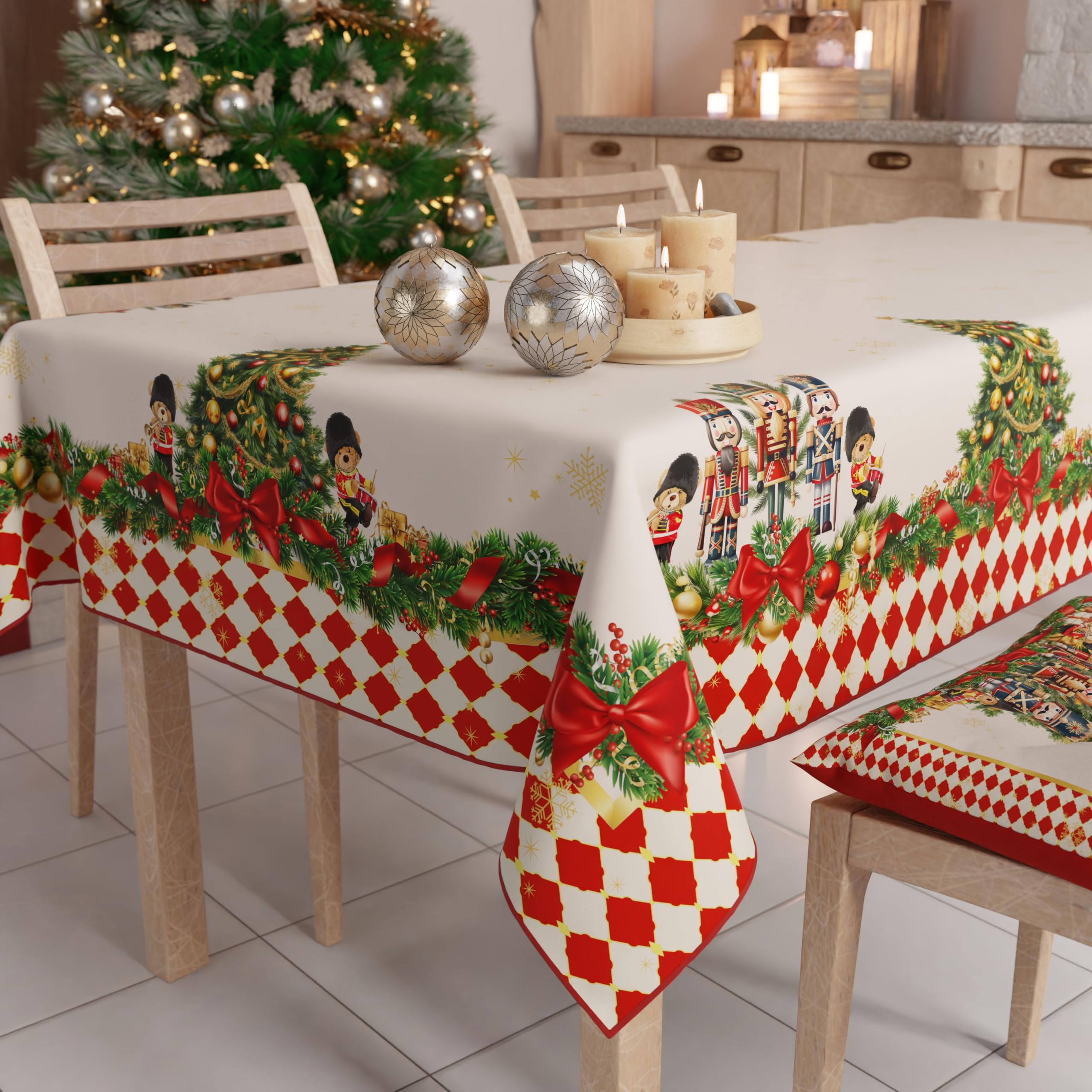 PETTI ARTIGIANI ITALIANI - Mantel Navidad, Manteles Antimanchas, Mantel Mesa Rectangular, Mantel Navideño 140x360 cm Cascanueces Rojo, 100% Made in Italy
