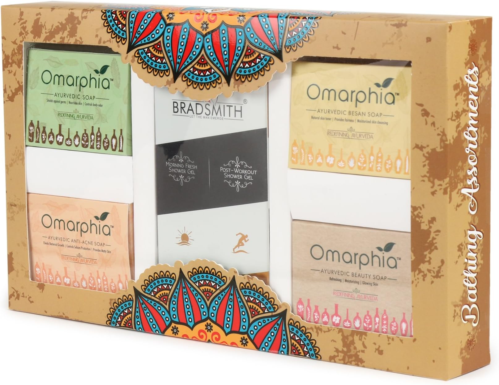 Omarphia Bathing Assortments Gift Pack of 4 Omarphia soaps With Bradsmith Shower gels Duo Pack