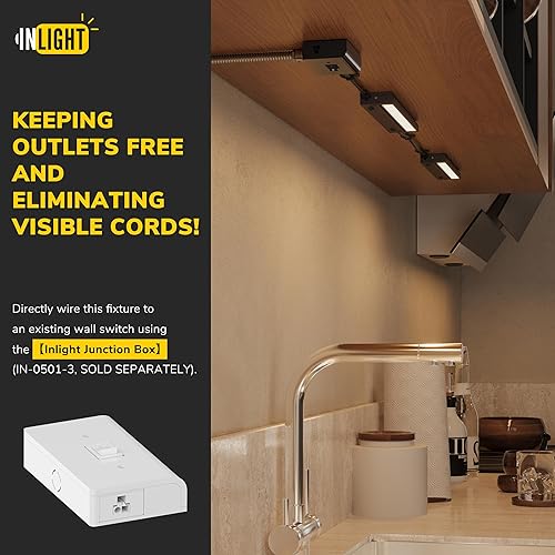 Miniatura 6 de GETINLIGHT Iluminación LED giratoria regulable para debajo del gabinete, blanco seleccionable 2700K 4000K, 16 pulgadas, solo enchufado, acabado en