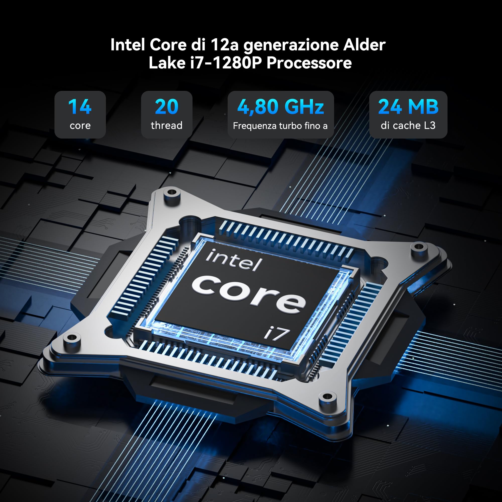 GEEKOM Mini PC IT12 con Intel Core i7-1280P,32GB RAM(Memoria DDR Espandibile,Non LPDDR) e 1TB SSD|Mini PC Windows 11,Slot SD|USB4.0 & LAN 2.5G|8K@60Hz | Per Streaming e Controllo Industriale