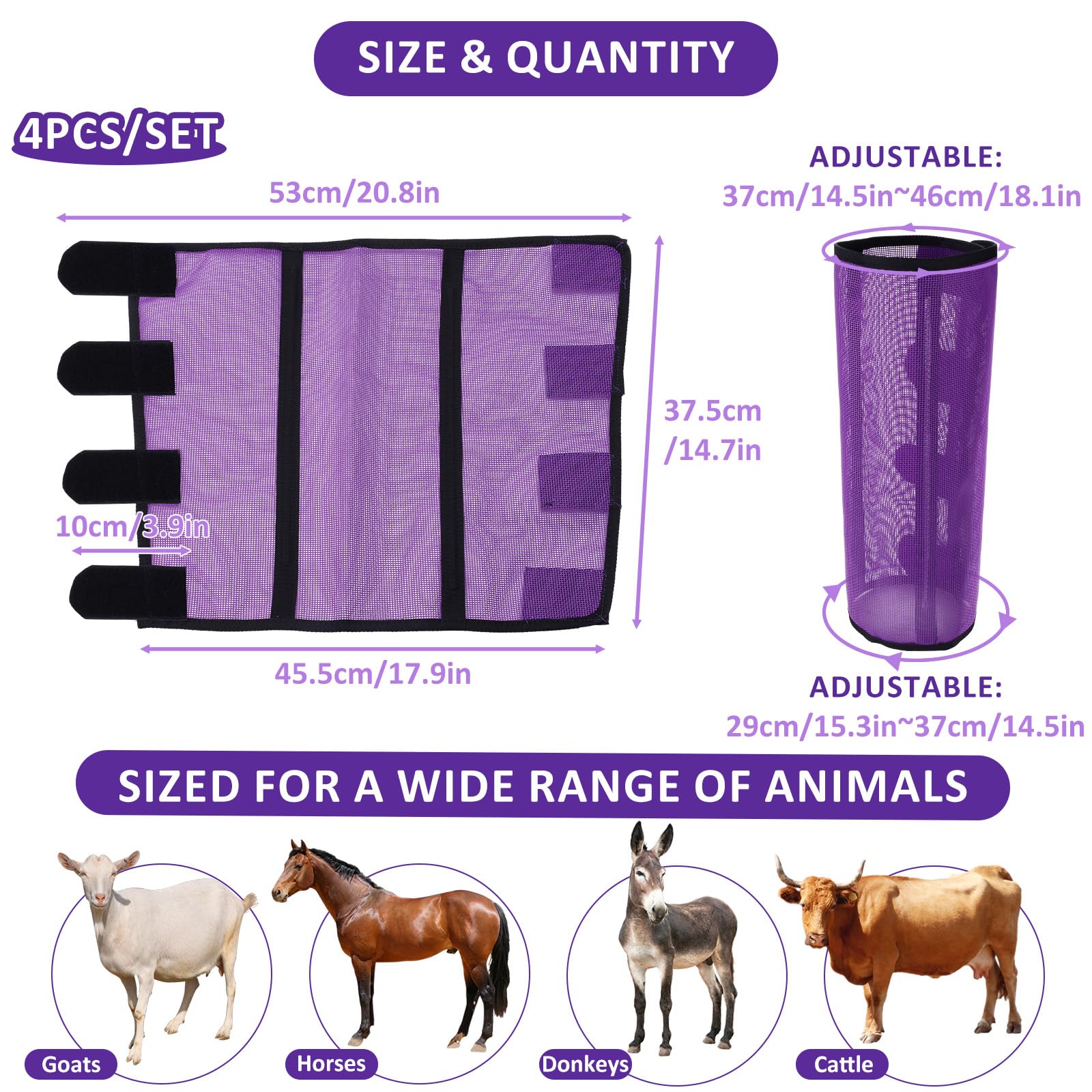 Fly Boots for Horses Set of 4 Reliable Leg Protection from Flies Insects Breathable Mesh Wraps for Turnout Pasture Riding Secure Stay On Fit Purple 4 Boots - Image 2