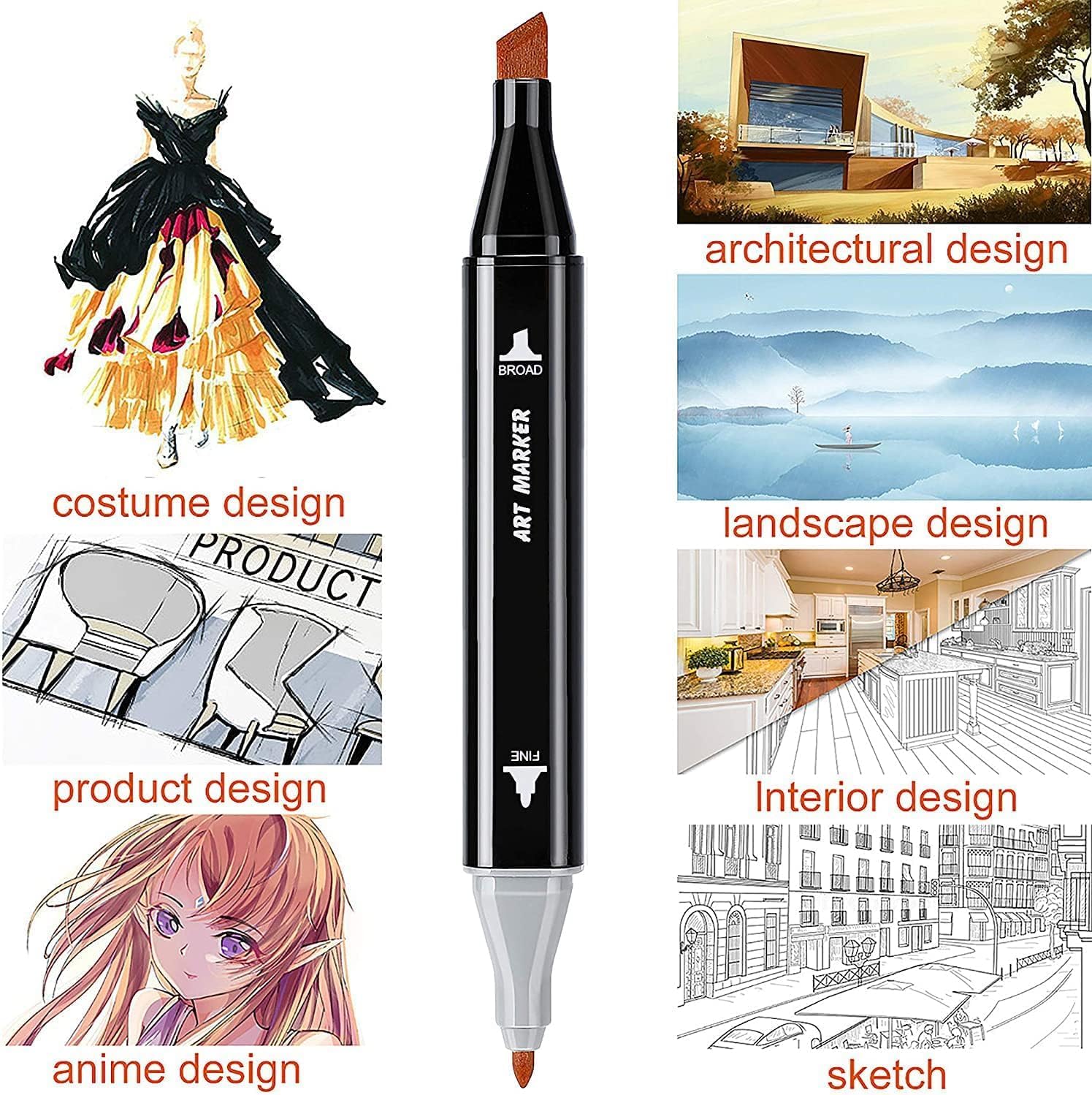 Parssufy Dual Tip Marker Set of 24 Alcohol Markers with Portable Storage Bag,Waterproof Sketch Pens for Kids,Artists & Students,Quick-Dry Colour Art Kit for Drawing,Journaling,Gifts for Girls,Multi 2