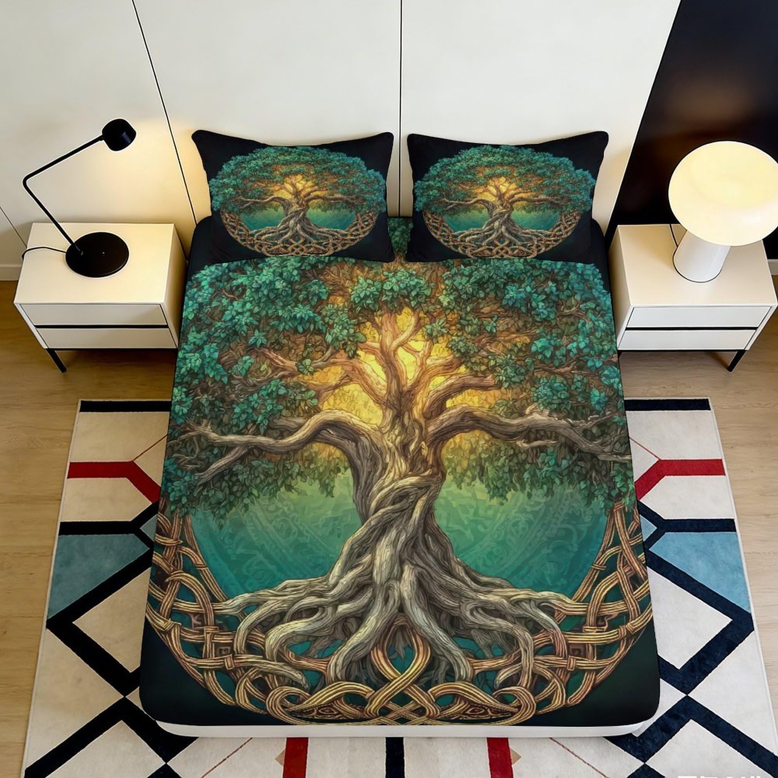 Jqzkxnhpbr Style-10 3D Printed Tree Of Life Fitted Sheet Microfiber Soft Breathable Celtic Roots Bed Cover For Bedroom Dorm Mattress Protection Decor 90X200x25cm