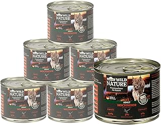 Dehner Wild Nature Katzenfutter Hochmoor, Nassfutter getreidefrei, für ausgewachsene Katzen, Ente / Pute, 6 x 200 g Dose (1.2 kg) product image
