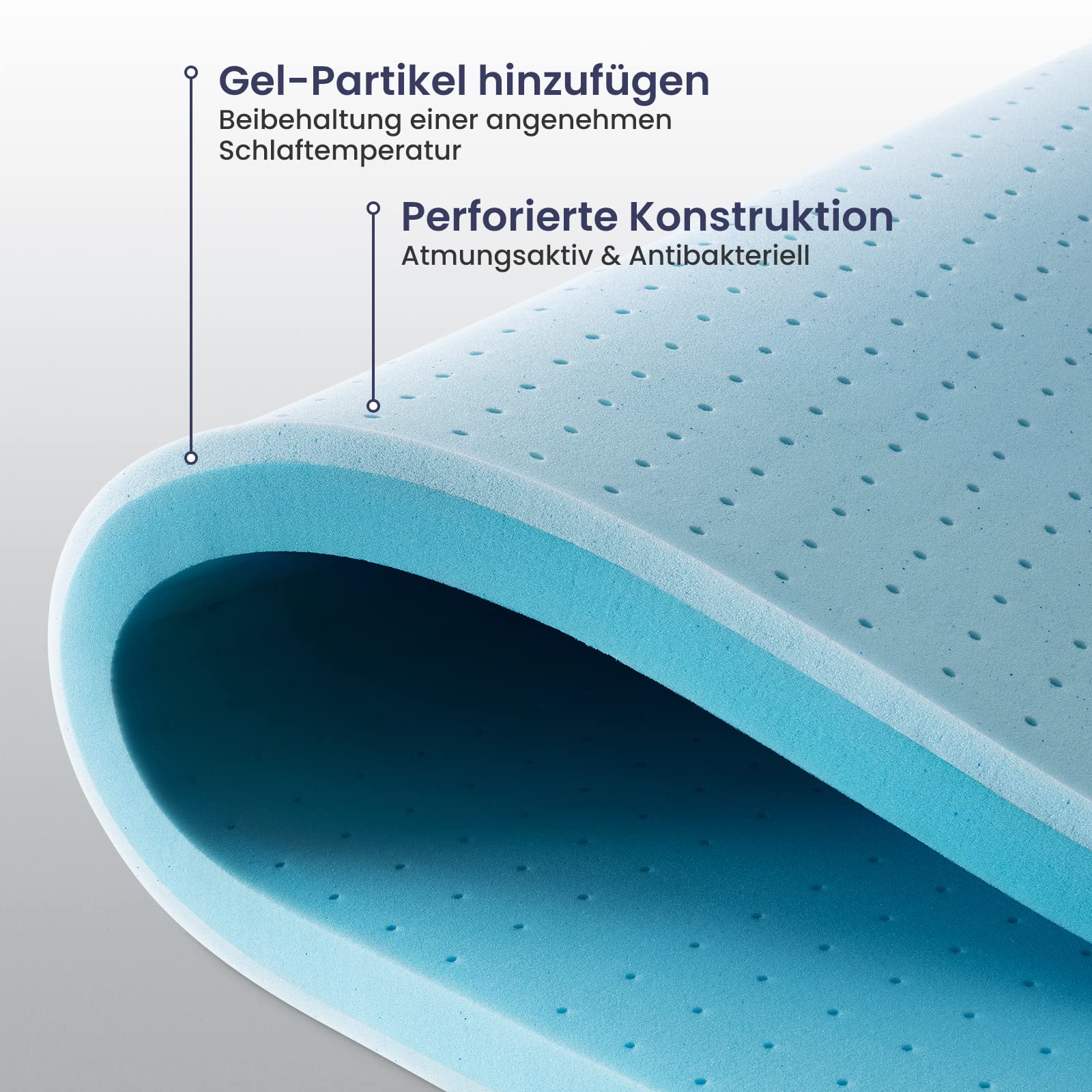 BedStory Topper 180 x 200 cm, 7,5 cm hoogte H3 en H2 gel traagschuim