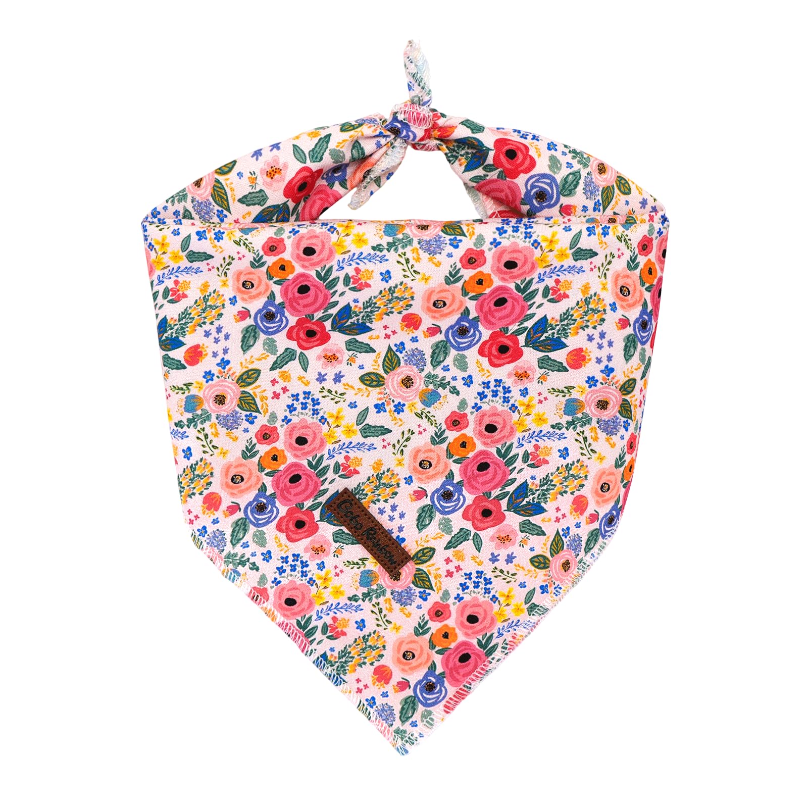 Bobo Rainbow Dog Bandana-1PC Spring Blue Flower Print Light Pink Scarf Square Bandanas Cute Soft Cotton Holiday Bandanas Bibs Adjustable Dog Kerchief for Small Medium Large Dogs