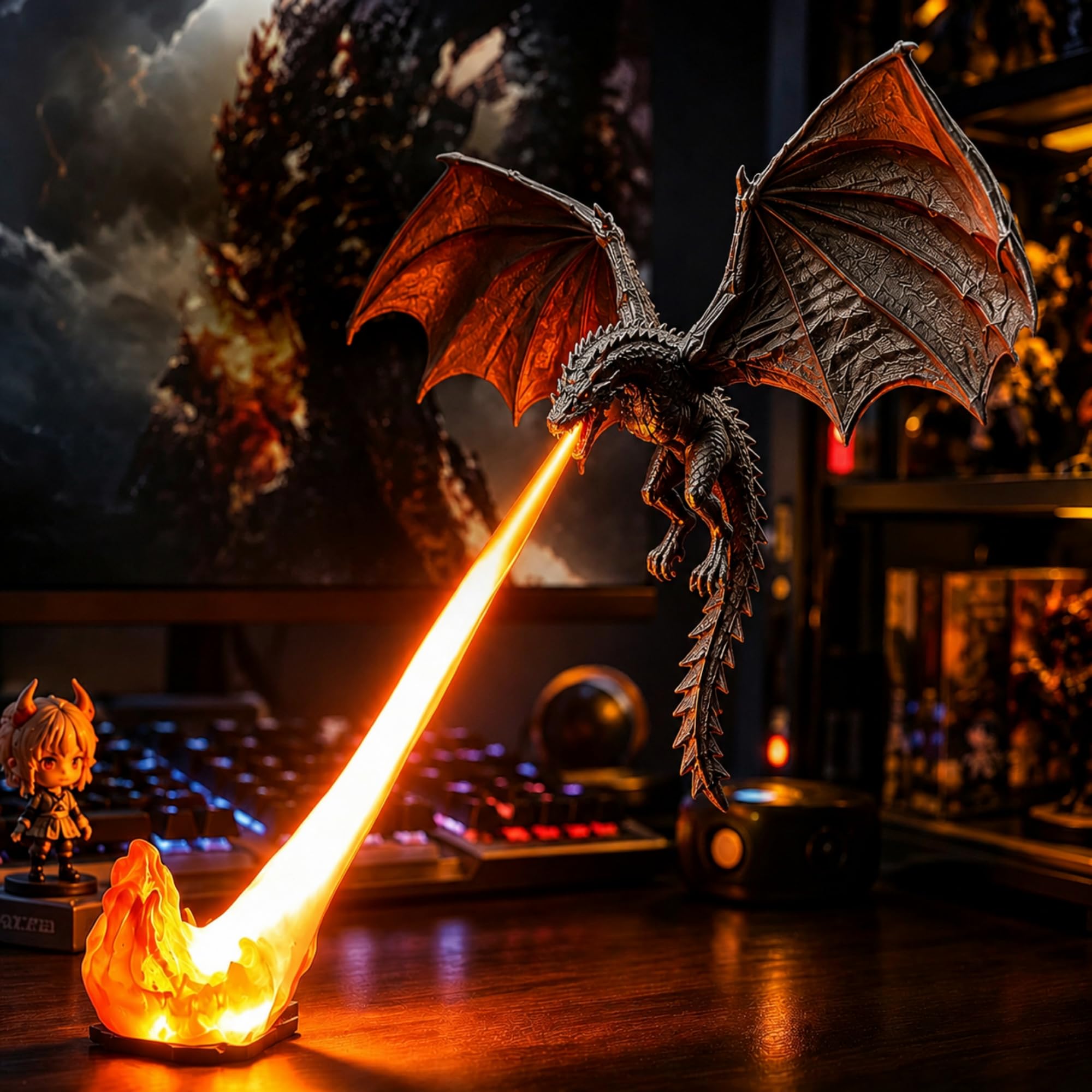 3D Printed Dragon Flame Book - Fantasy Fire Breathing Shelf Decor