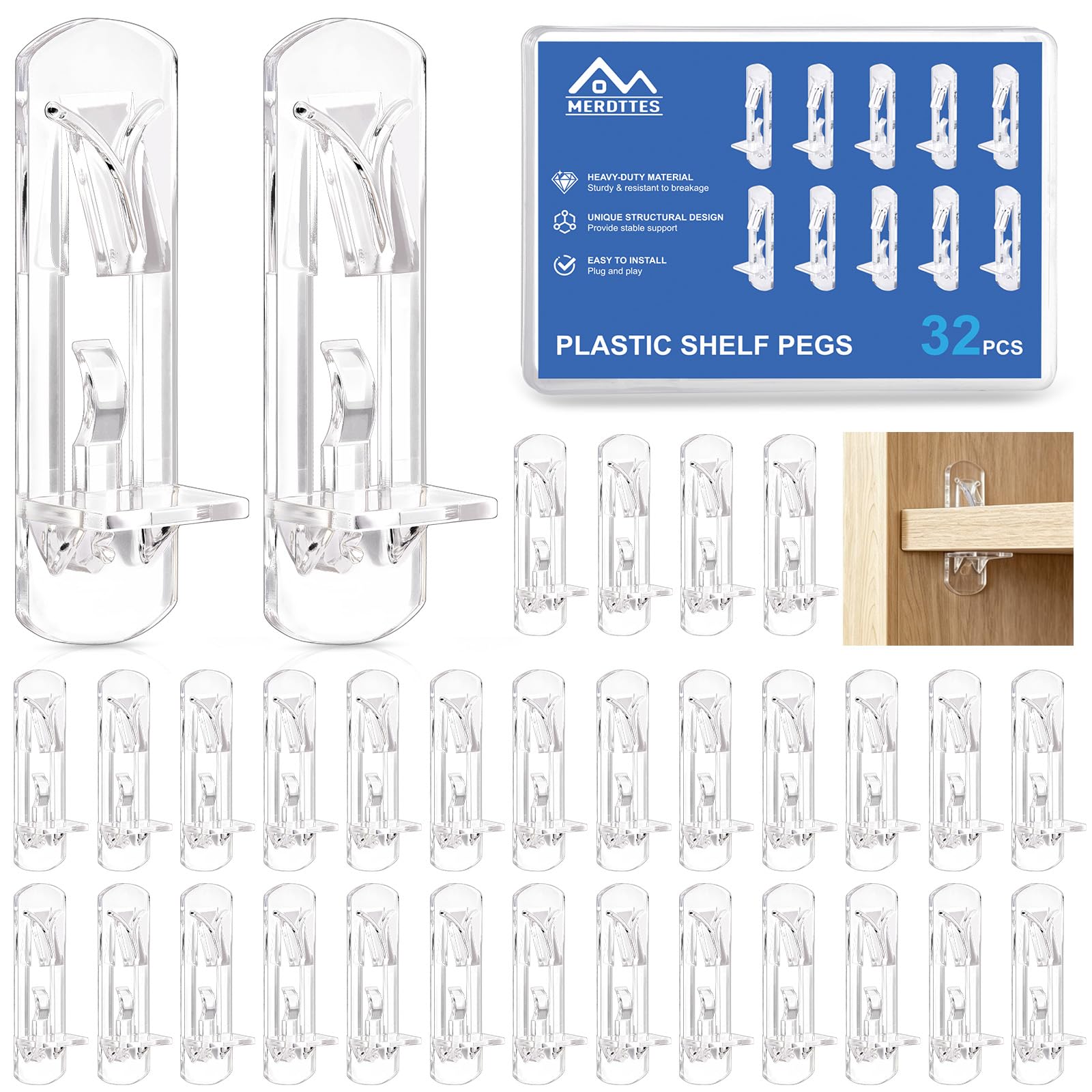 MERDTTES 32 PCS Plastic Locking Shelf Pegs - shelf brackets and supports | Mubboo