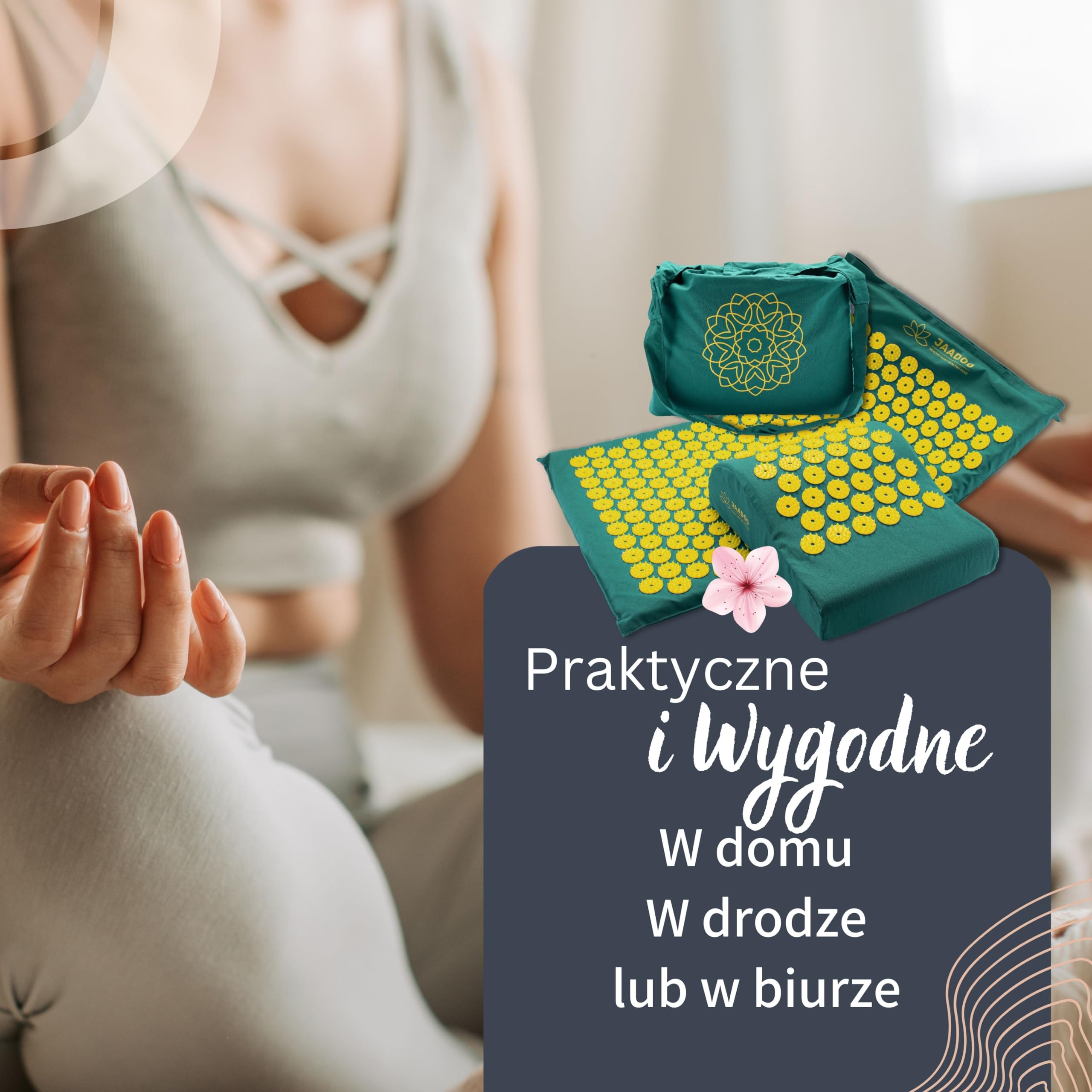 Mata do akupresury, zestaw z pianki memory + poduszka + torba, model 2021, mata do masażu, mata fakir