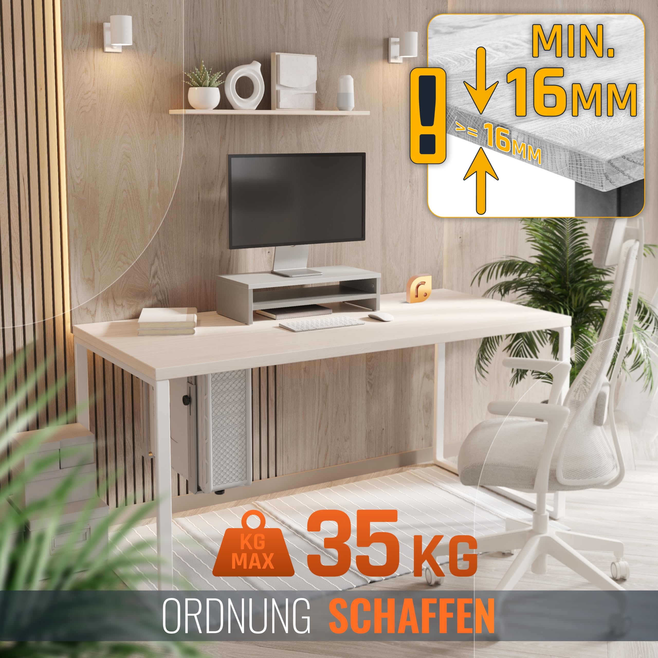 RICOO Soporte PC Bajo Escritorio TRH02-S, Soporte CPU Ajustable en Ancho y Altura, Montaje bajo Mesa Vertical u Horizontal, Soporte para Torre de Ordenador hasta 35 kg, Plata