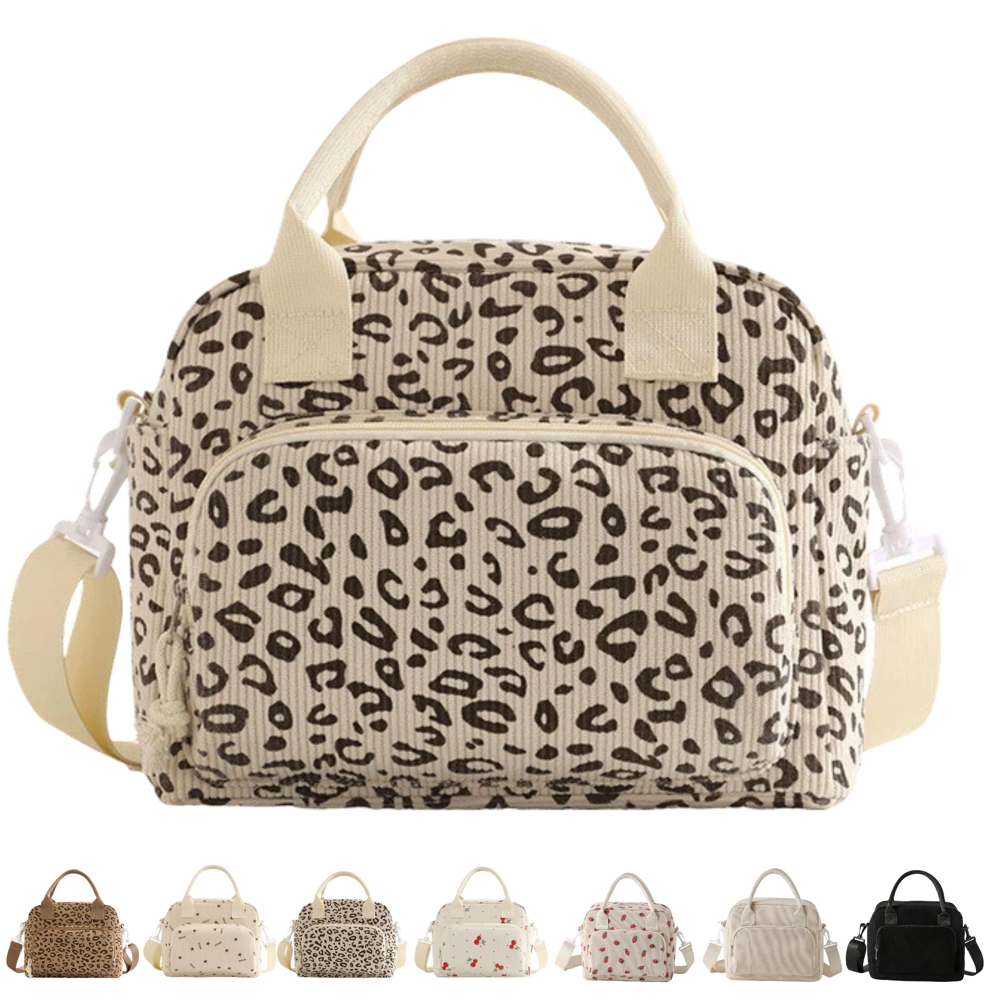 Arae Insulated Lunch Bag for Women Men Large Reusable Lunch Box Leakproof Cooler Tote Bag with Removable Shoulder Strap 5 Pockets for Work - Beige Leopard โ image 1