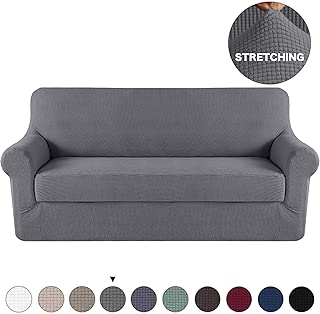 Grey Sofa Slipcover Couch Cover 2 Piece With Separate Cushion Cover 3 Seater Couch Slipcover Stretch Stylish Furniture Cover/Protector with Spandex Jacquard Small Check (Sofa, Charcoal Gray) - coolthings.us