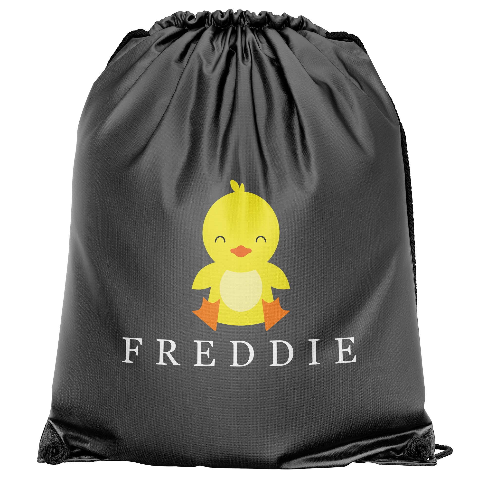 Personalised Duck Drawstring Bag Custom Name PE Gym Sports Kids Back To School Boys Girls Infants New Term, One Size, Dark Grey