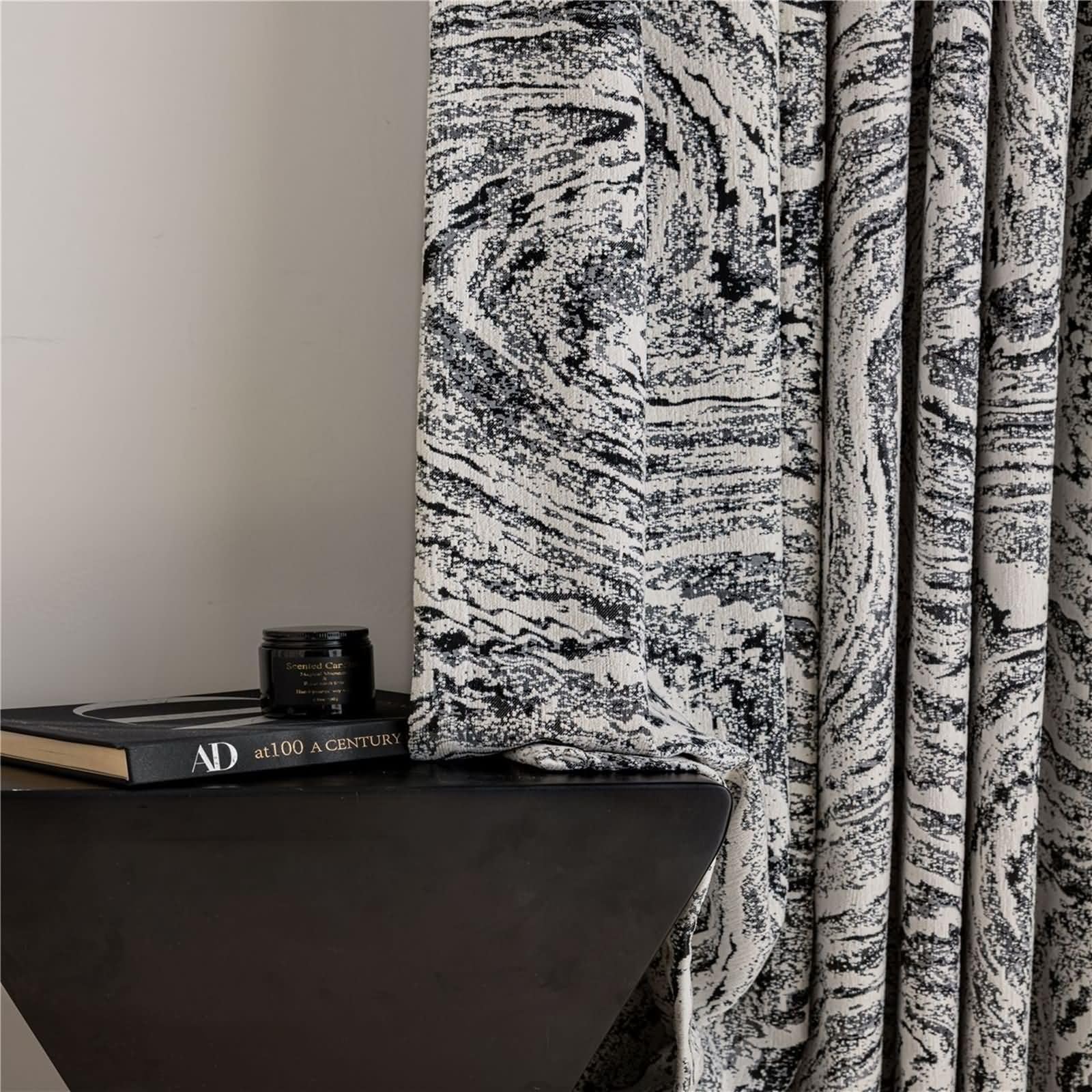 KnSam Rideaux Opaque Chenille Beige Noir, 2 Pièces, Rideau Chambre Salon Jacquard Nuage à Œillets, 132x183cm x 1pcs