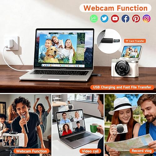 Miniatura 8 de Cámaras digitales 4K para fotografía, cámara de video de enfoque automático de 64 MP para YouTube con pantalla abatible de 180° de 3 pulgadas