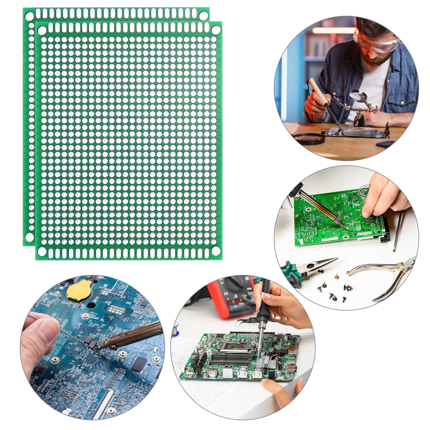 QWORK® 32 Pezzi prototipo PCB a doppia faccia, 6 dimensioni schede PCB, breadboard, compatibile con Arduino progetti