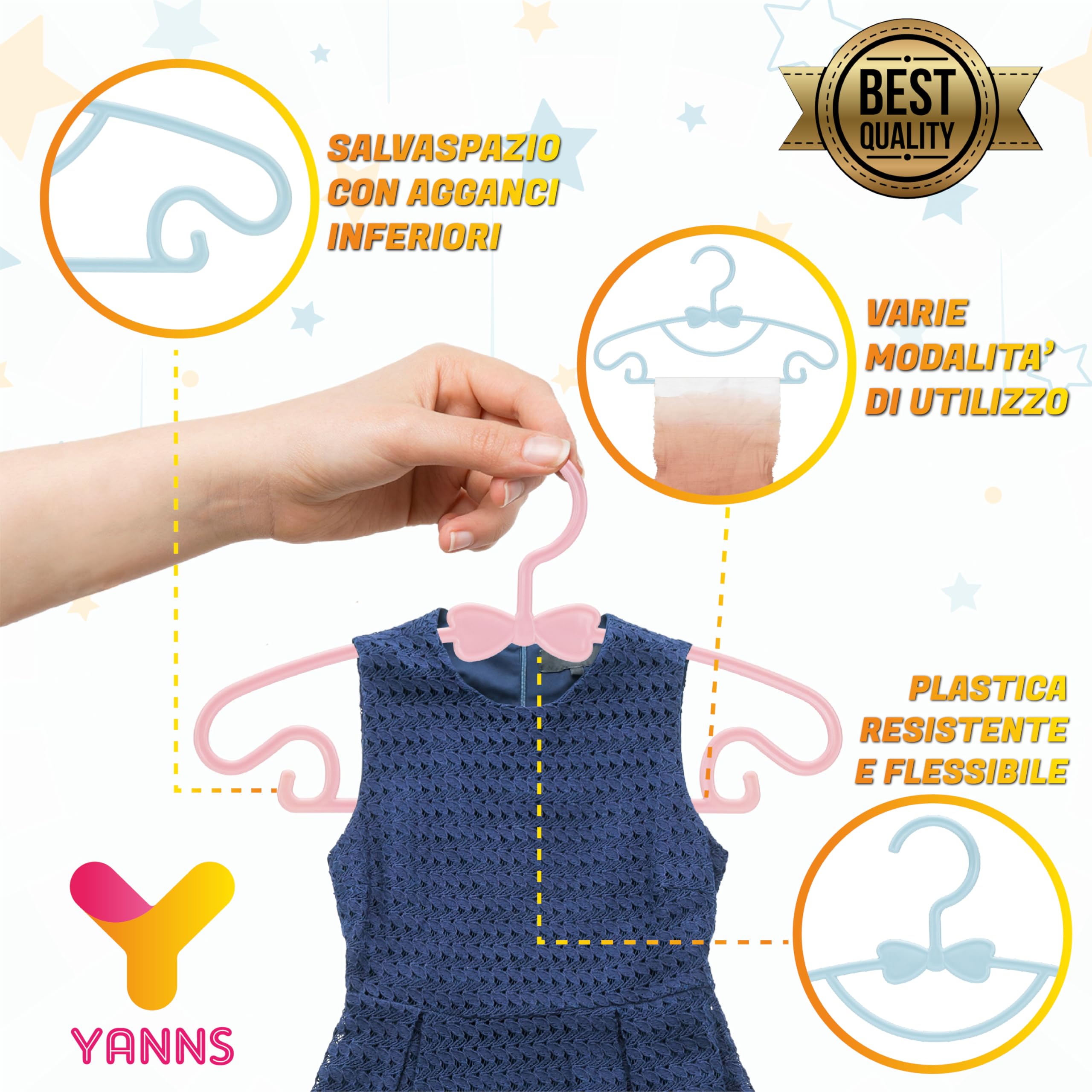 Grucce Bambini - Antiscivolo - Confezione da 10 Pezzi - Appendini Salvaspazio per Armadio - Adatto ai Vestiti per Bambini - Rosa