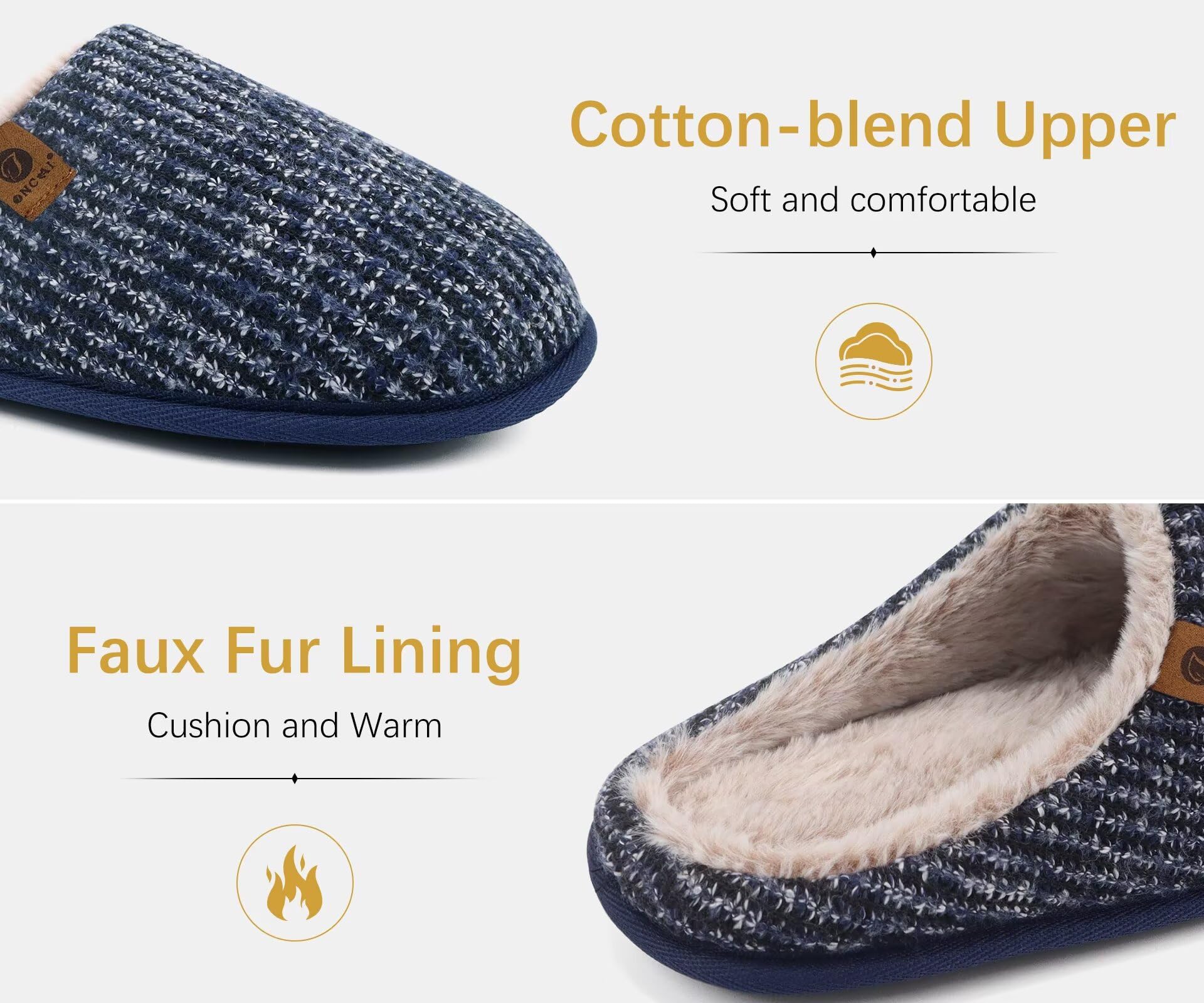 ONCAI Pantofole da Uomo Invernali, Comoda Memory Foam Calde Scarpe da Casa in Lana Con Suola Antiscivolo Taglia 40-49 EU