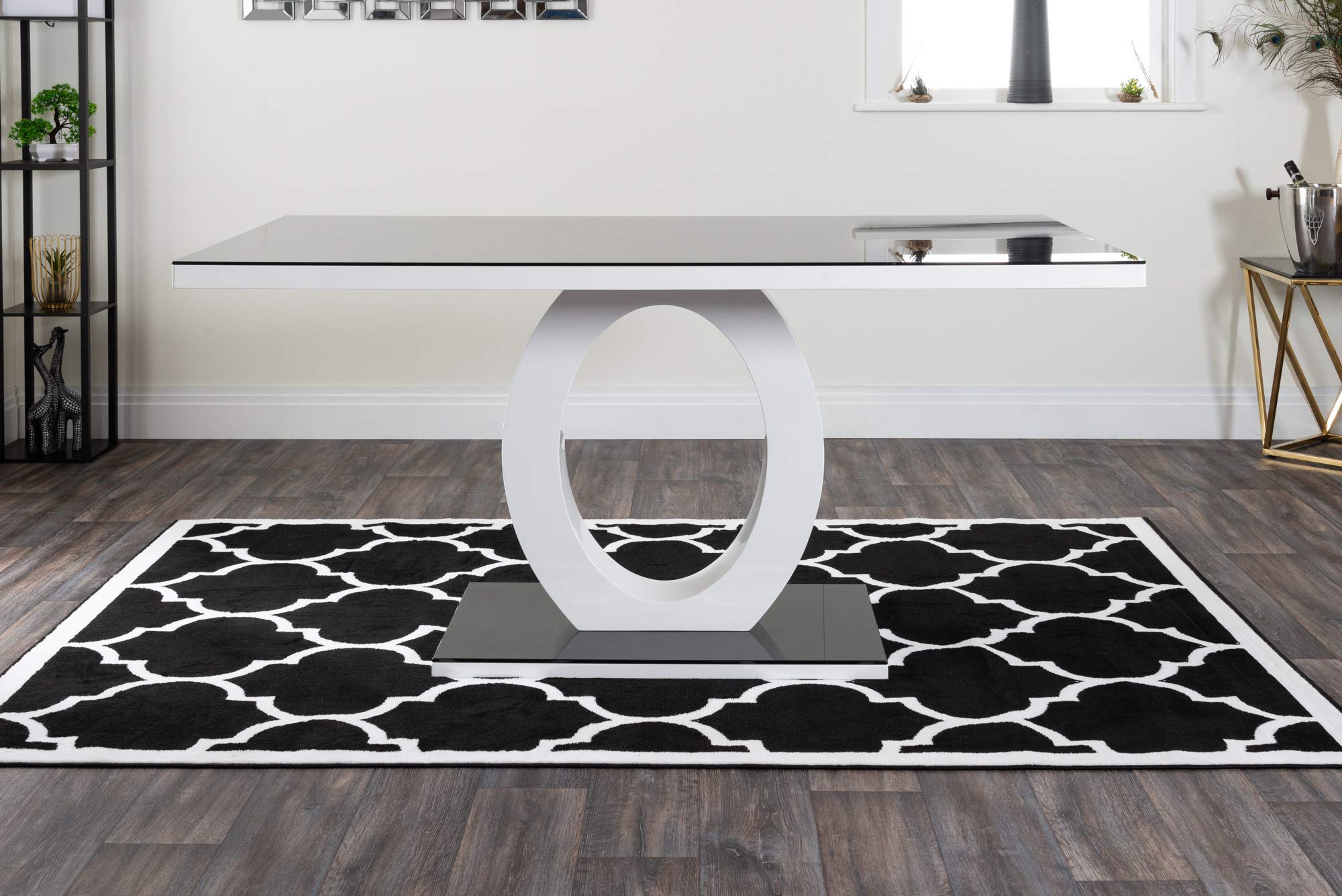 Giovani Modern Black/White High Gloss Glass Dining Table Set and 6