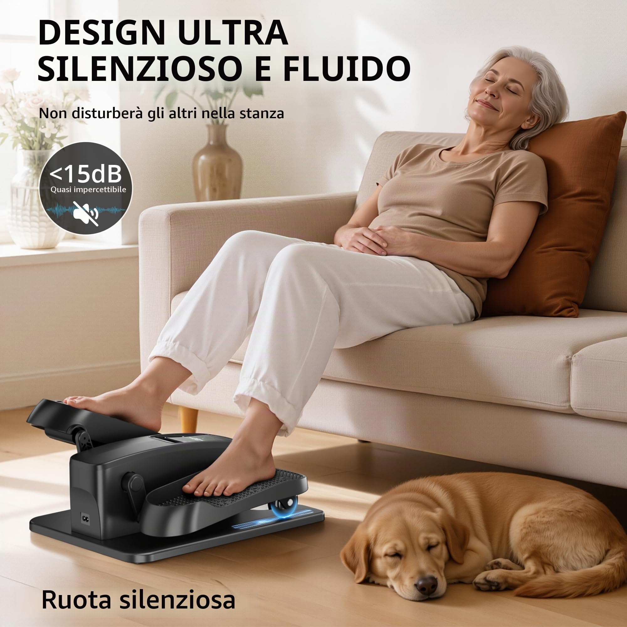 MOMODA Ellittica da sotto Scrivania, Pedaliera Elettrica Seduta 2 in 1 con 12 Livelli Regolabili per Anziani, casa e Ufficio, avanti e Indietro, Manuale e Automatico