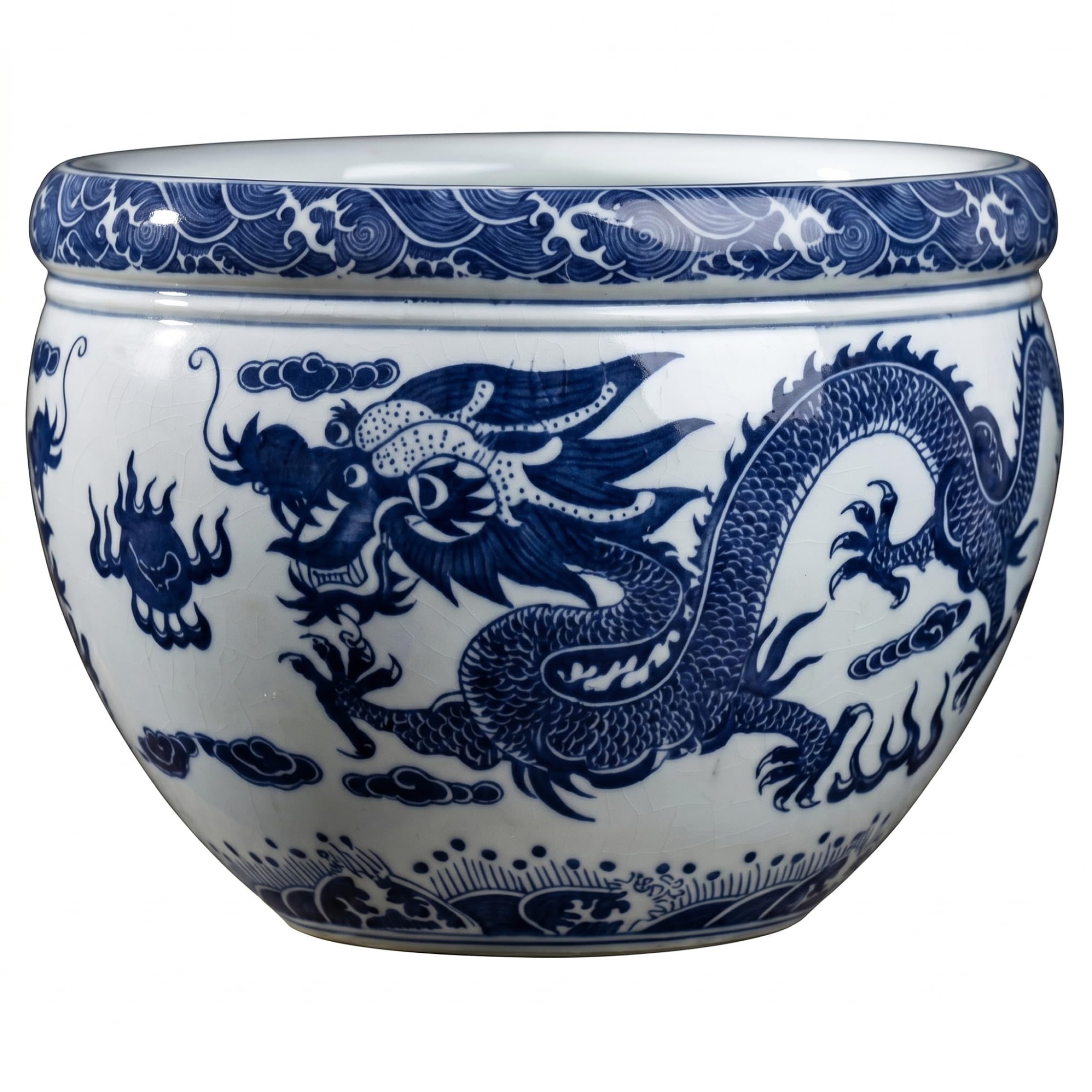 Vervevum Chinoiserie Planter, Small Blue and White Ceramic Flower Pot, Dragon Vase for Indoor Plants, Flowers & Succulents, Dragon Planter